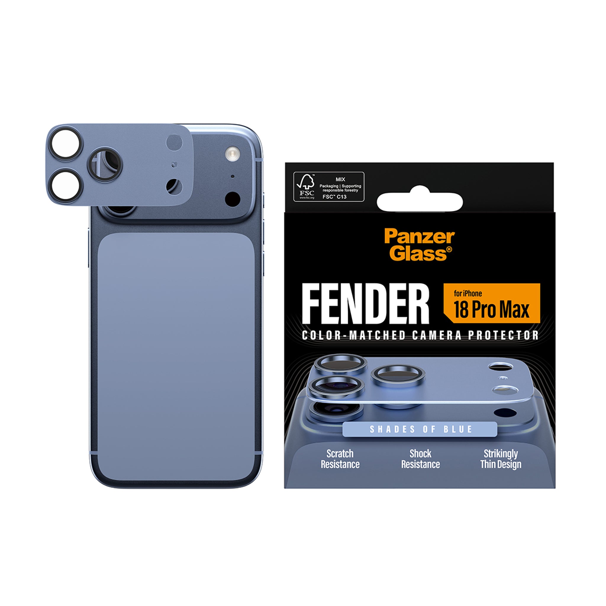 PanzerGlass® Fender Kameralinsebeskytter Shades of Blue iPhone 18 Pro Max