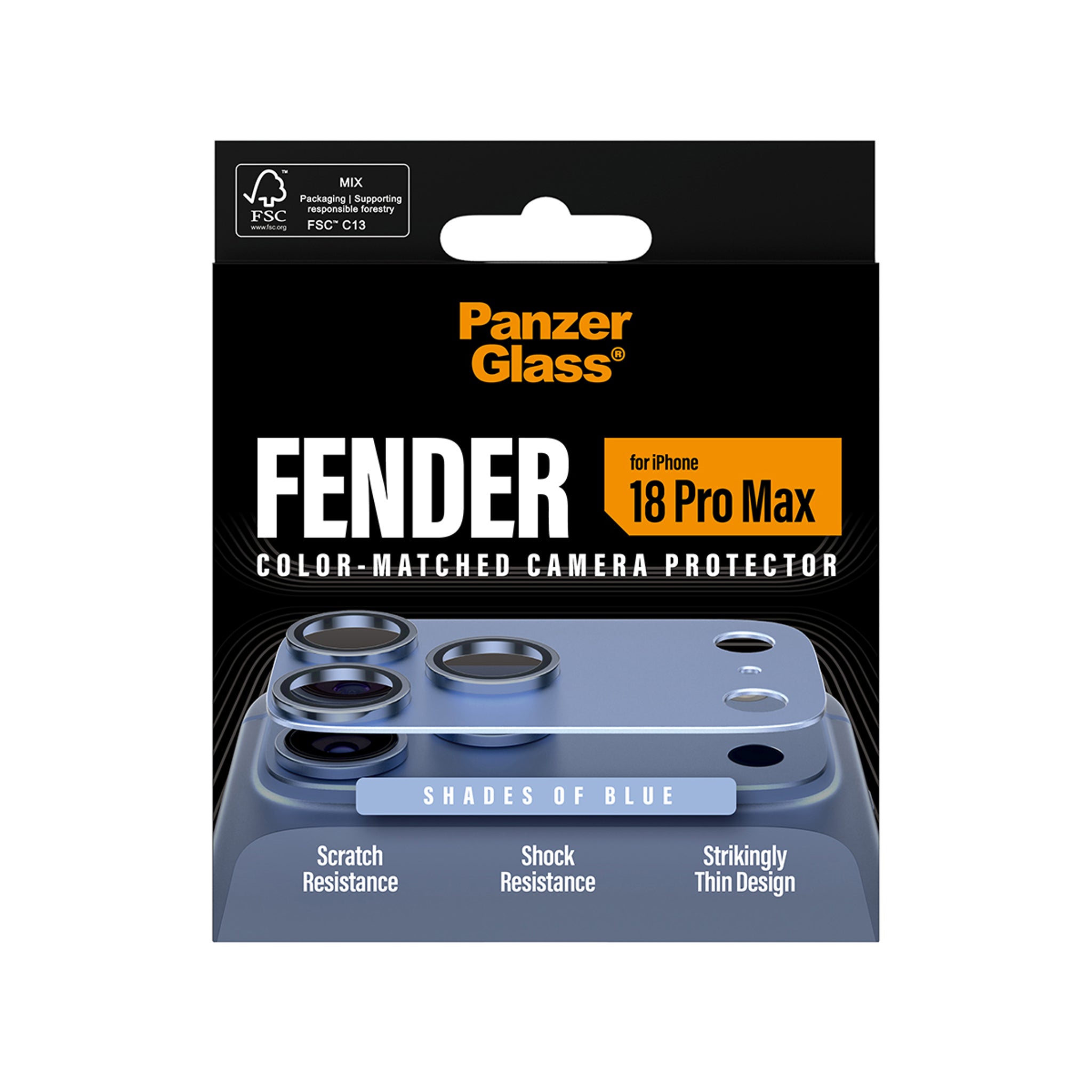 PanzerGlass® Fender Kameralinsebeskytter Shades of Blue iPhone 18 Pro Max