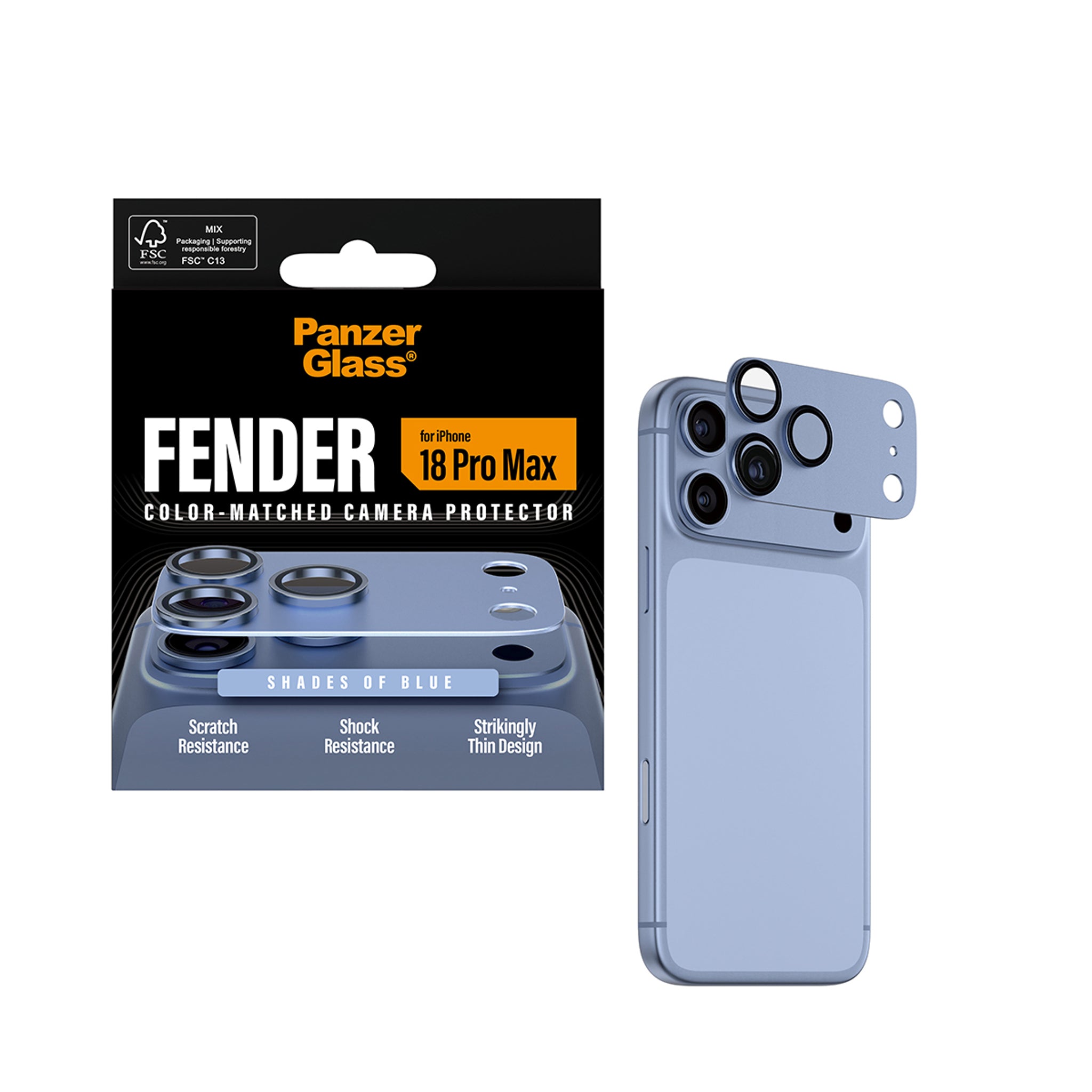 PanzerGlass® Fender Kameralinsebeskytter Shades of Blue iPhone 18 Pro Max