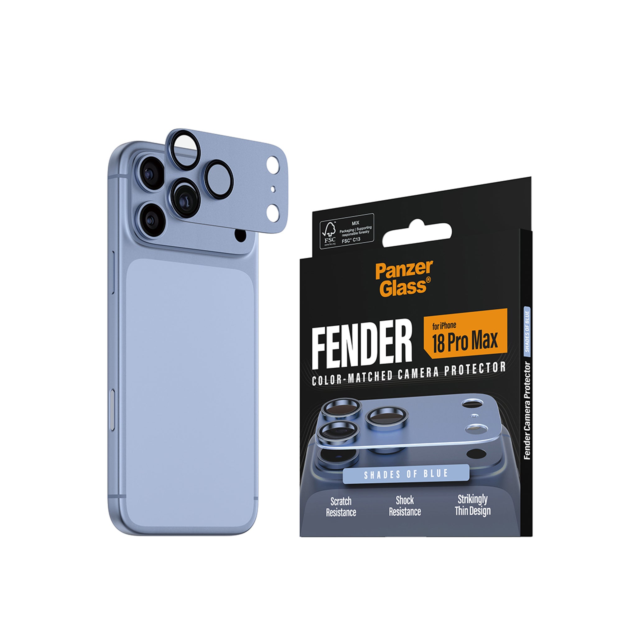 PanzerGlass® Fender Kameralinsebeskytter Shades of Blue iPhone 18 Pro Max