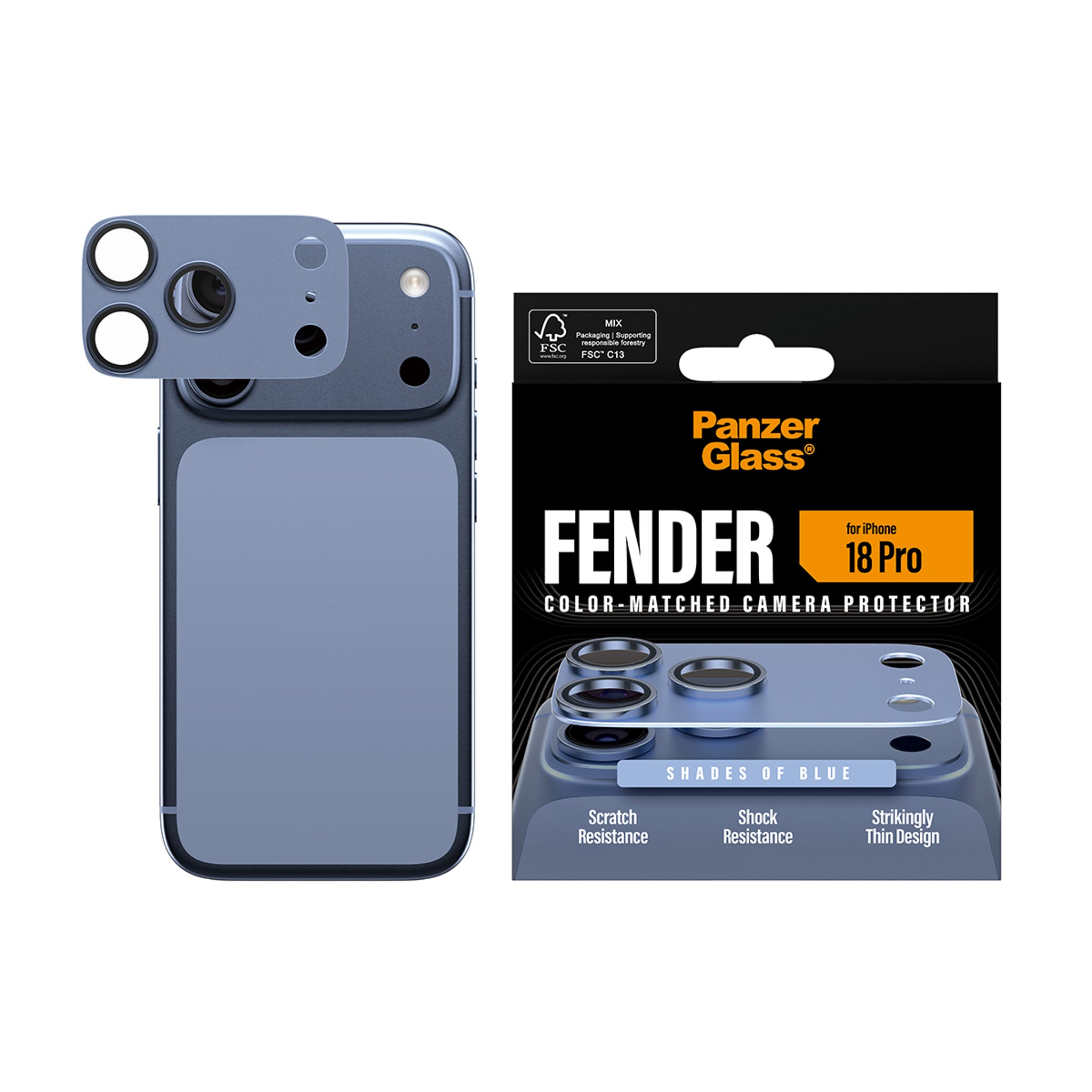 PanzerGlass® Fender Kameralinsebeskytter Shades of Blue iPhone 18 Pro