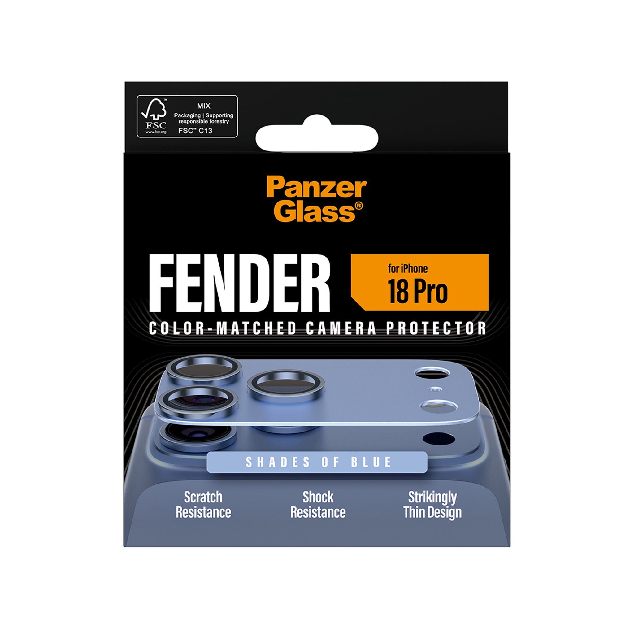 PanzerGlass® Fender Kameralinsebeskytter Shades of Blue iPhone 18 Pro