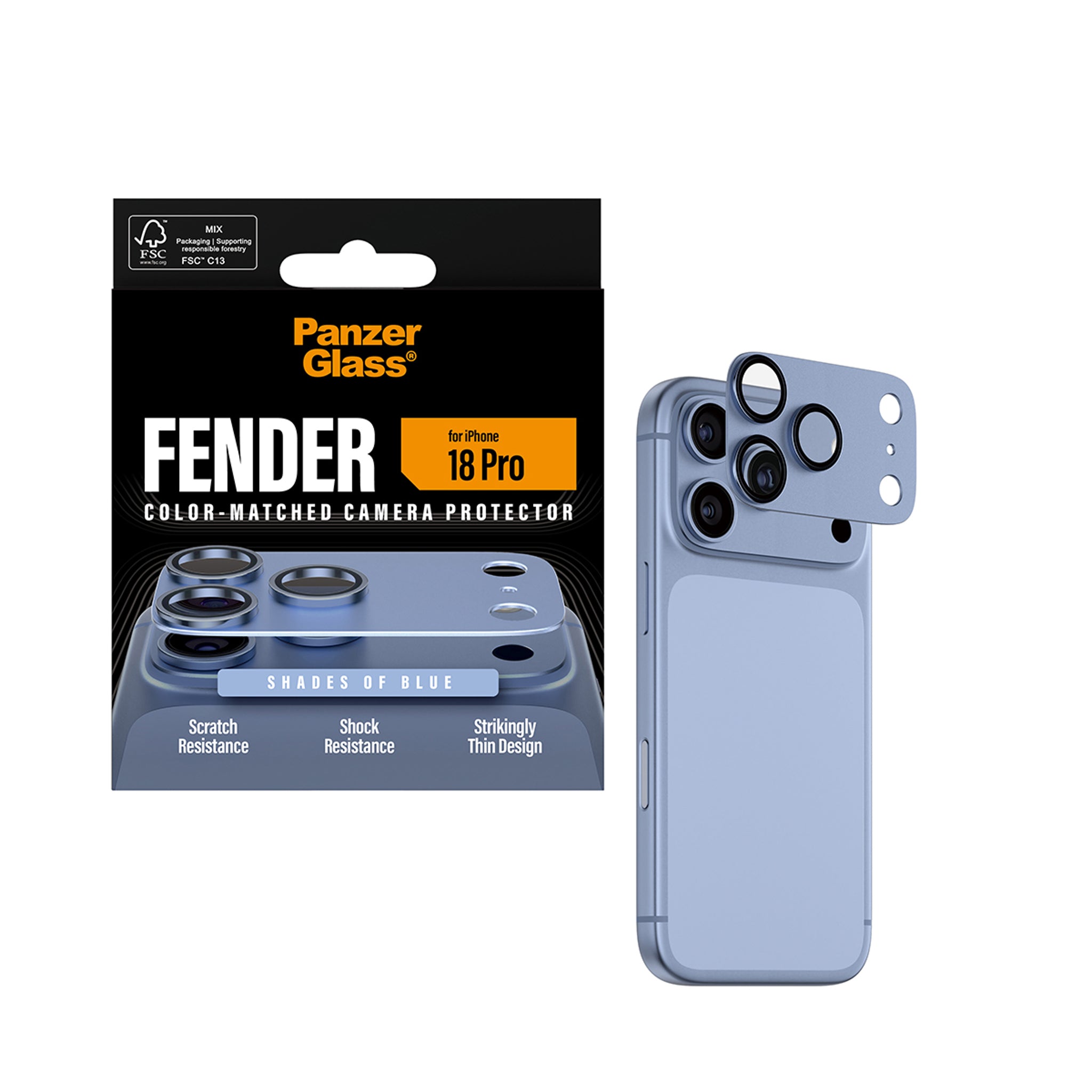 PanzerGlass® Fender Kameralinsebeskytter Shades of Blue iPhone 18 Pro