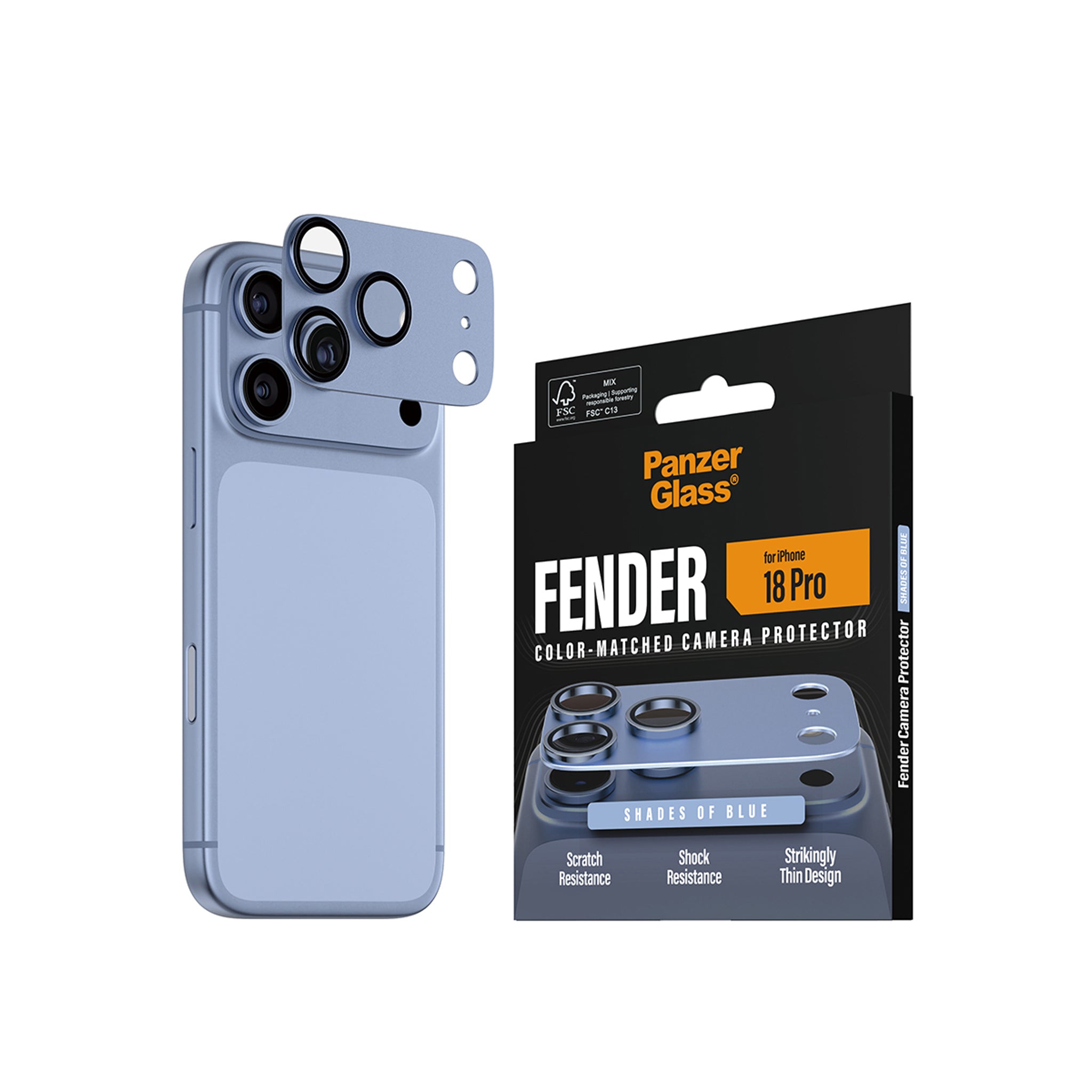 PanzerGlass® Fender Kameralinsebeskytter Shades of Blue iPhone 18 Pro