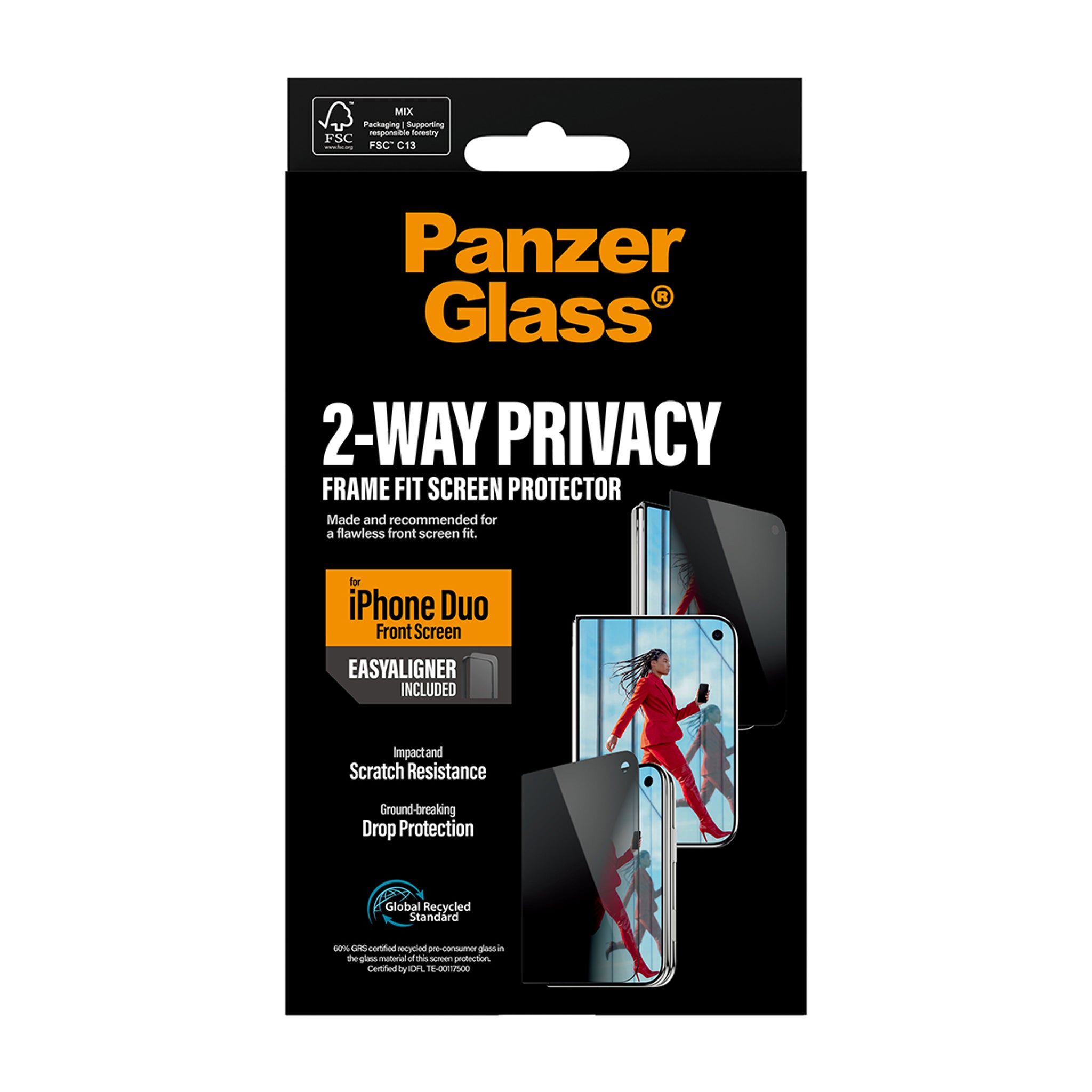 PanzerGlass® 2-Way Privacy Frontskærm Skærmbeskyttelse iPhone Duo | RammeFit m. EasyAligner