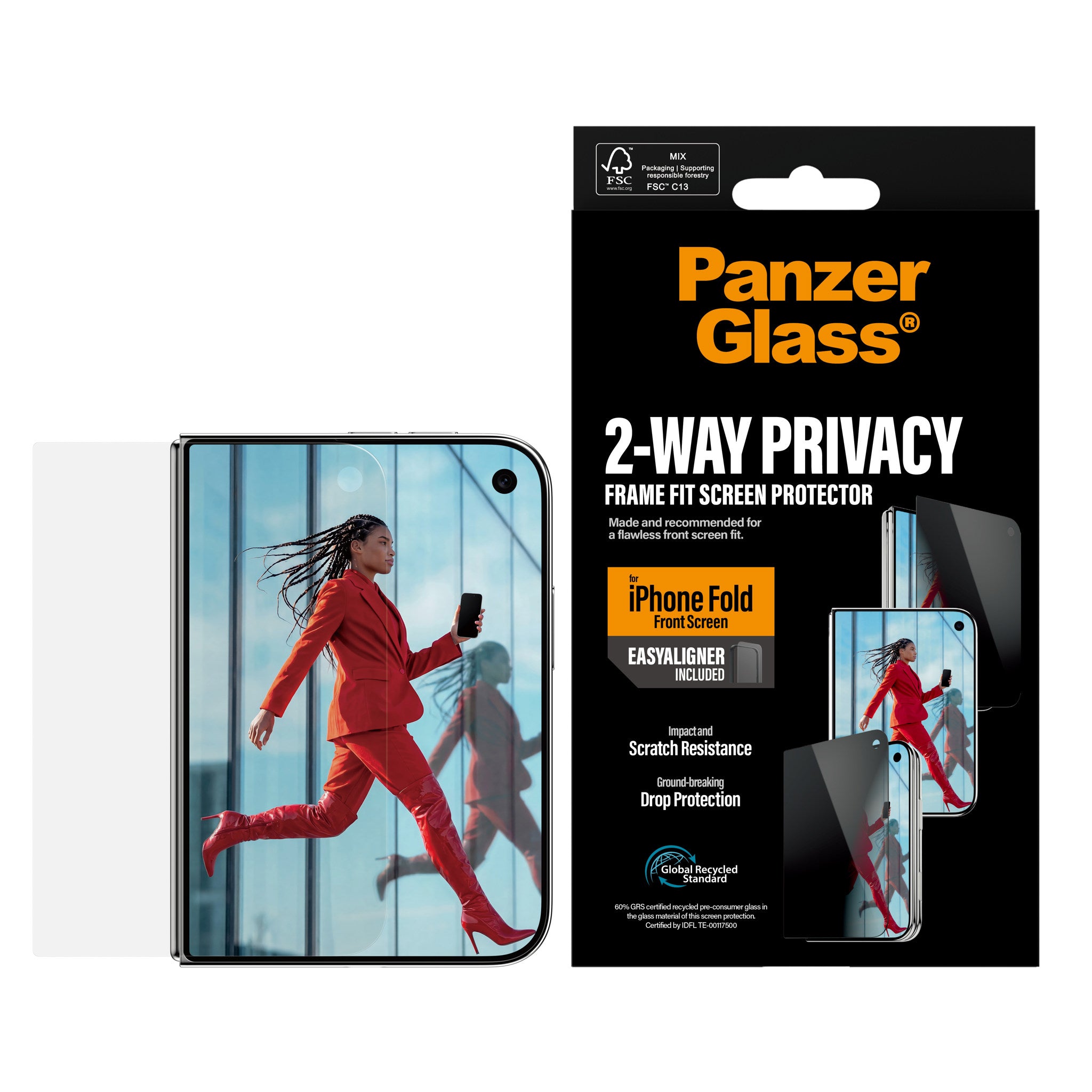 PanzerGlass® Privacy Frontskærm Skærmbeskyttelse iPhone 2026 Fold | RammeFit m. EasyAligner
