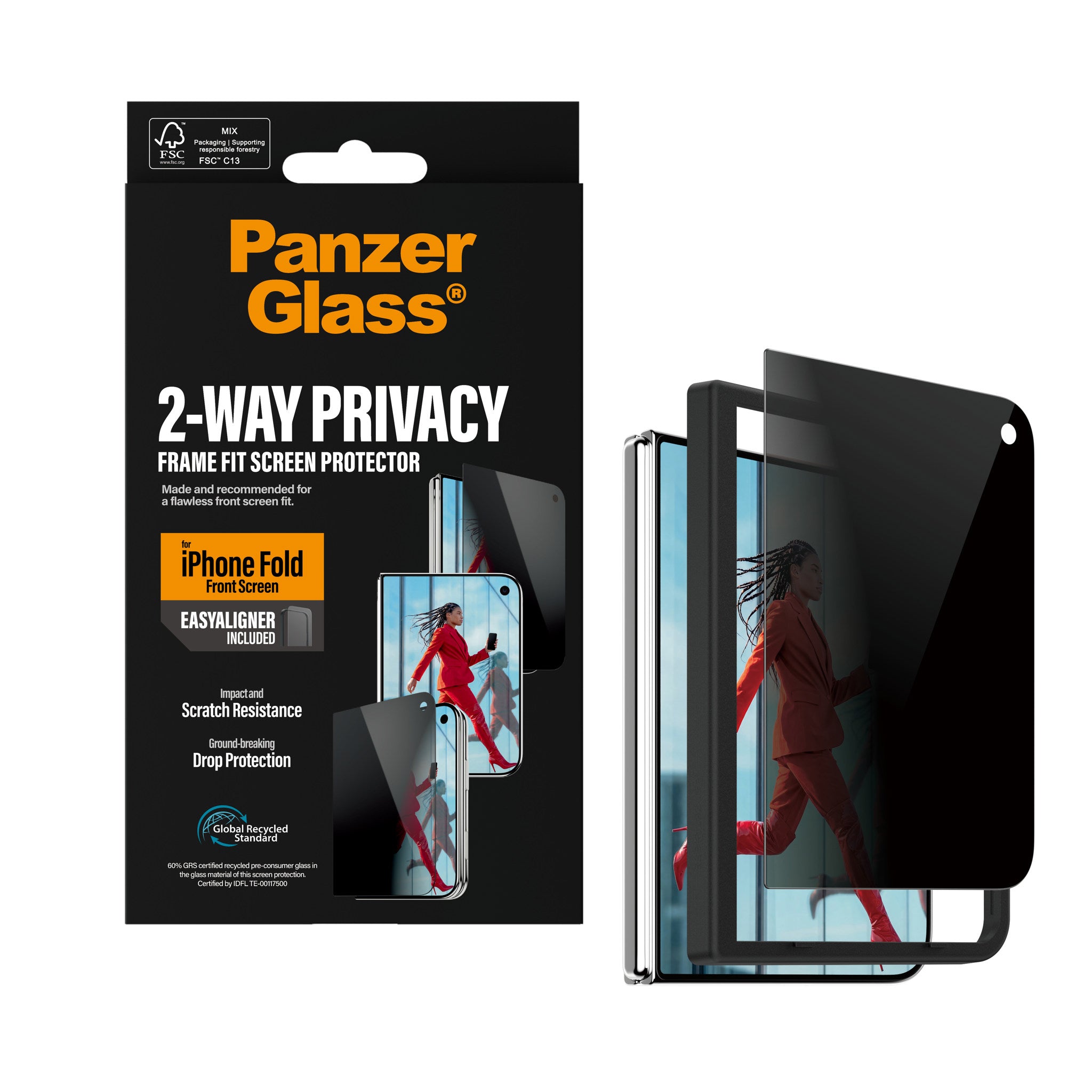 PanzerGlass® Privacy Frontskærm Skærmbeskyttelse iPhone 2026 Fold | RammeFit m. EasyAligner