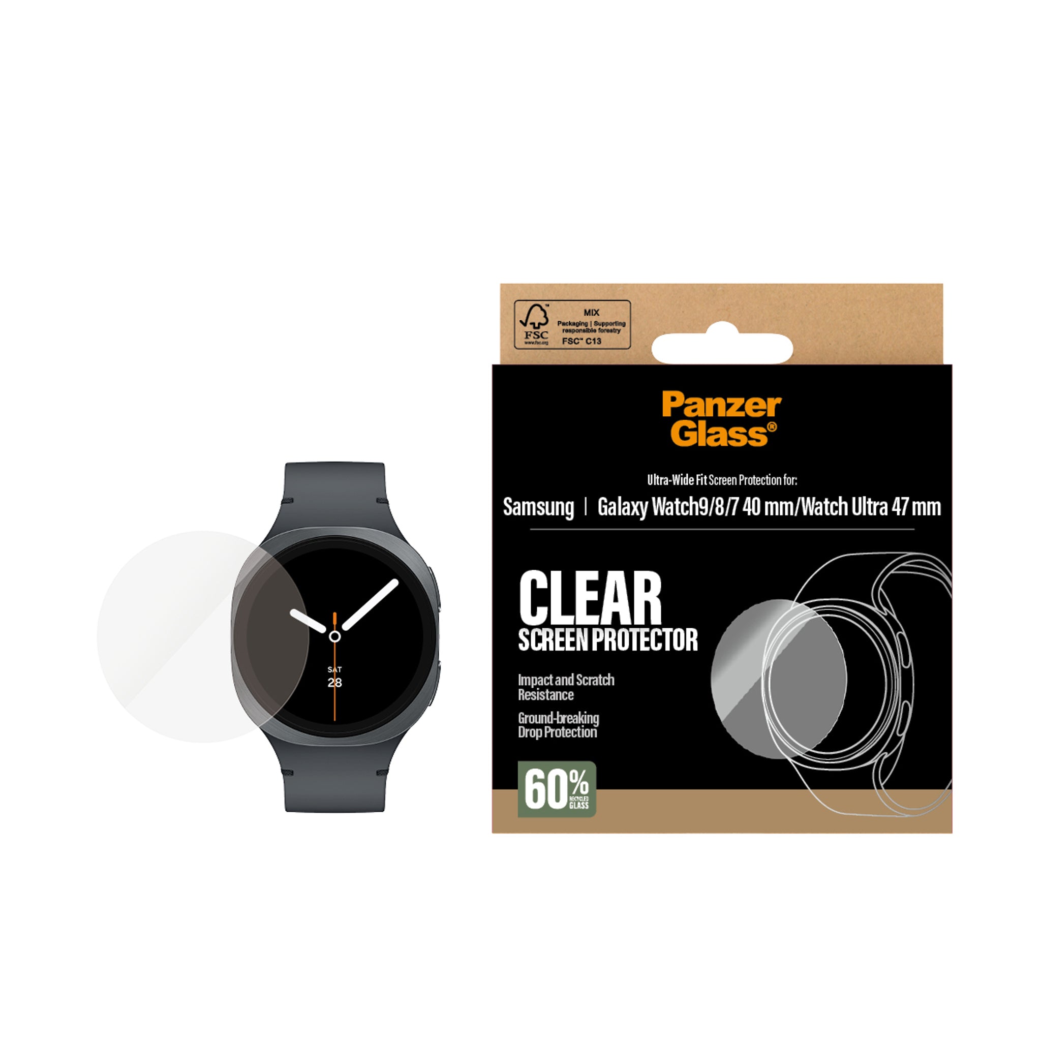 PanzerGlass® Skærmbeskyttelse Samsung Galaxy Watch9 40mm | Watch8 40mm | Watch Ultra 47mm | Watch7 40mm