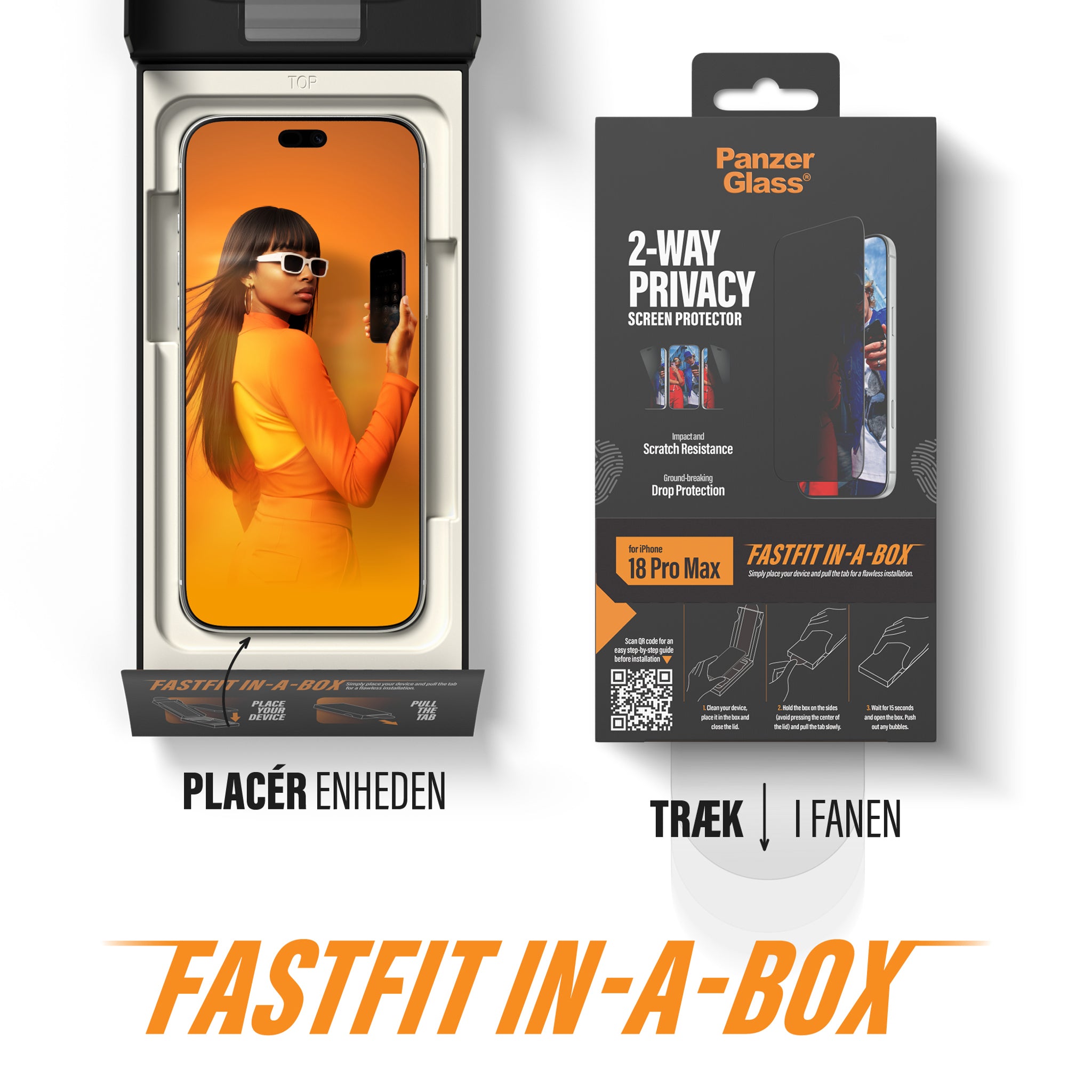 PanzerGlass® 2-Way Privacy Skærmbeskyttelse iPhone 18 Pro Max | Ultra-Wide Fit m. FASTFIT IN-A-BOX