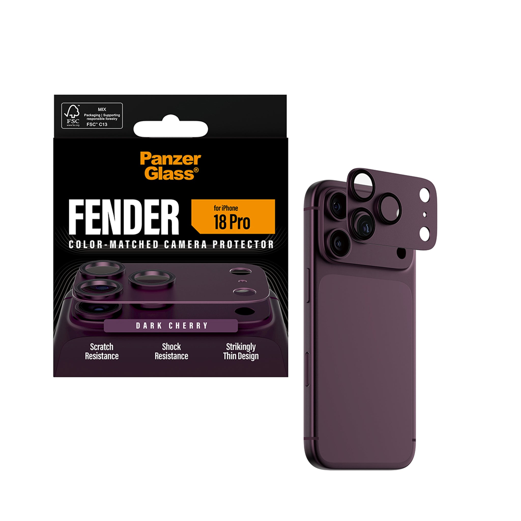PanzerGlass® Fender Kamerabeskytter Dark Cherry iPhone 18 Pro