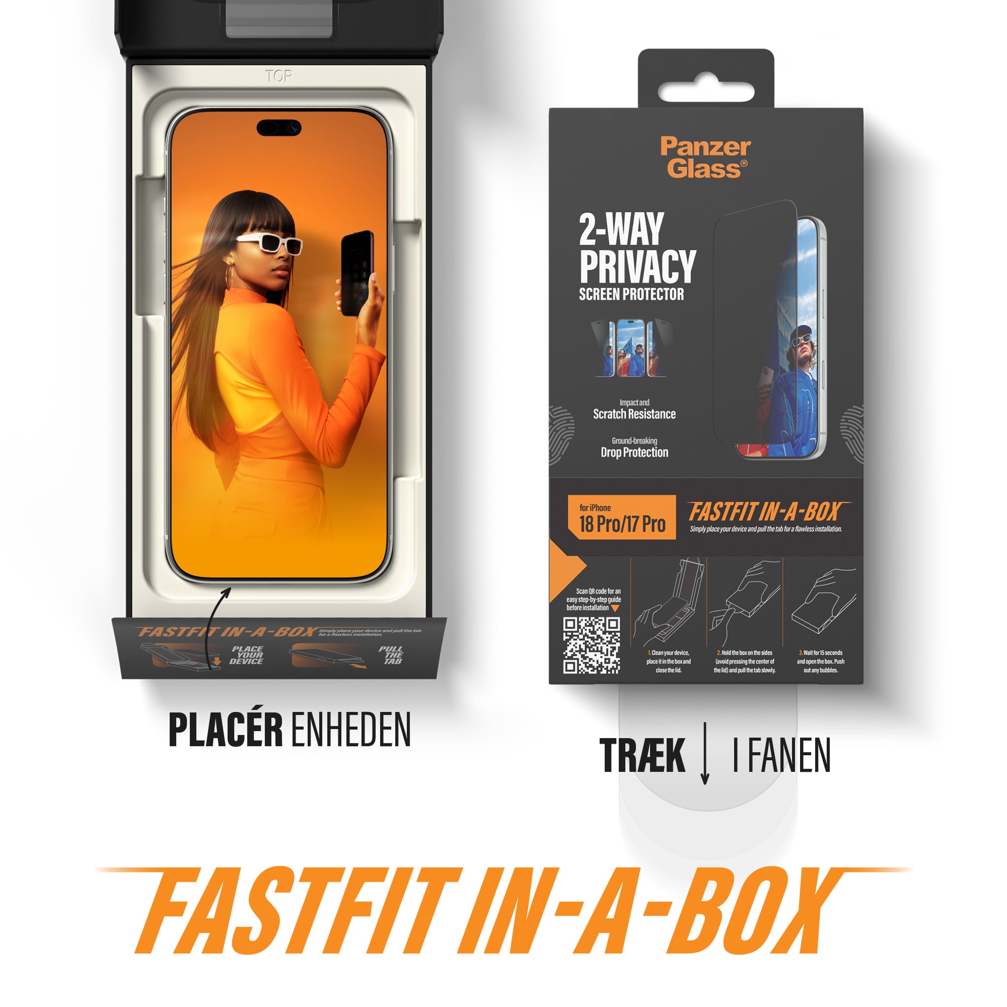 PanzerGlass® 2-Way Privacy Skærmbeskyttelse iPhone 18 Pro | Ultra-Wide Fit m. FASTFIT IN-A-BOX