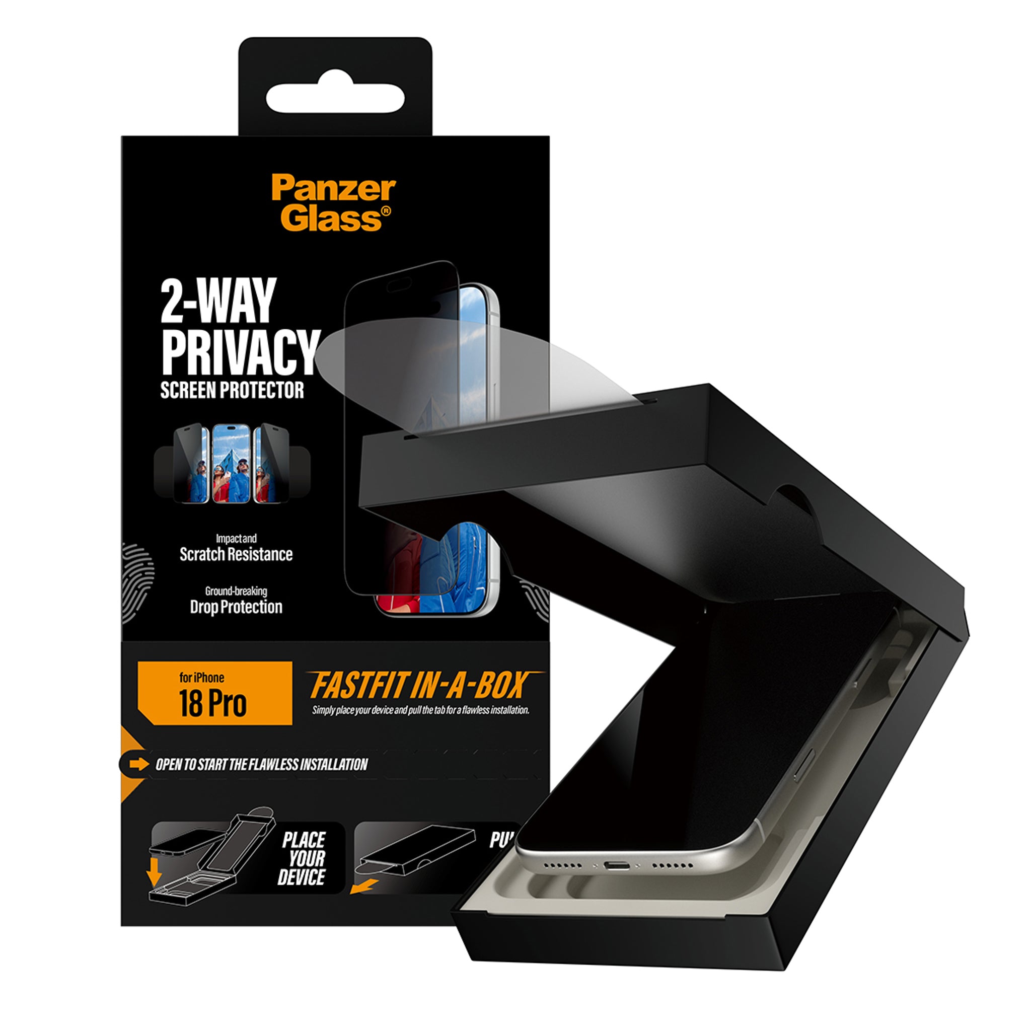 PanzerGlass® 2-Way Privacy Skærmbeskyttelse iPhone 18 Pro | Ultra-Wide Fit m. FASTFIT IN-A-BOX