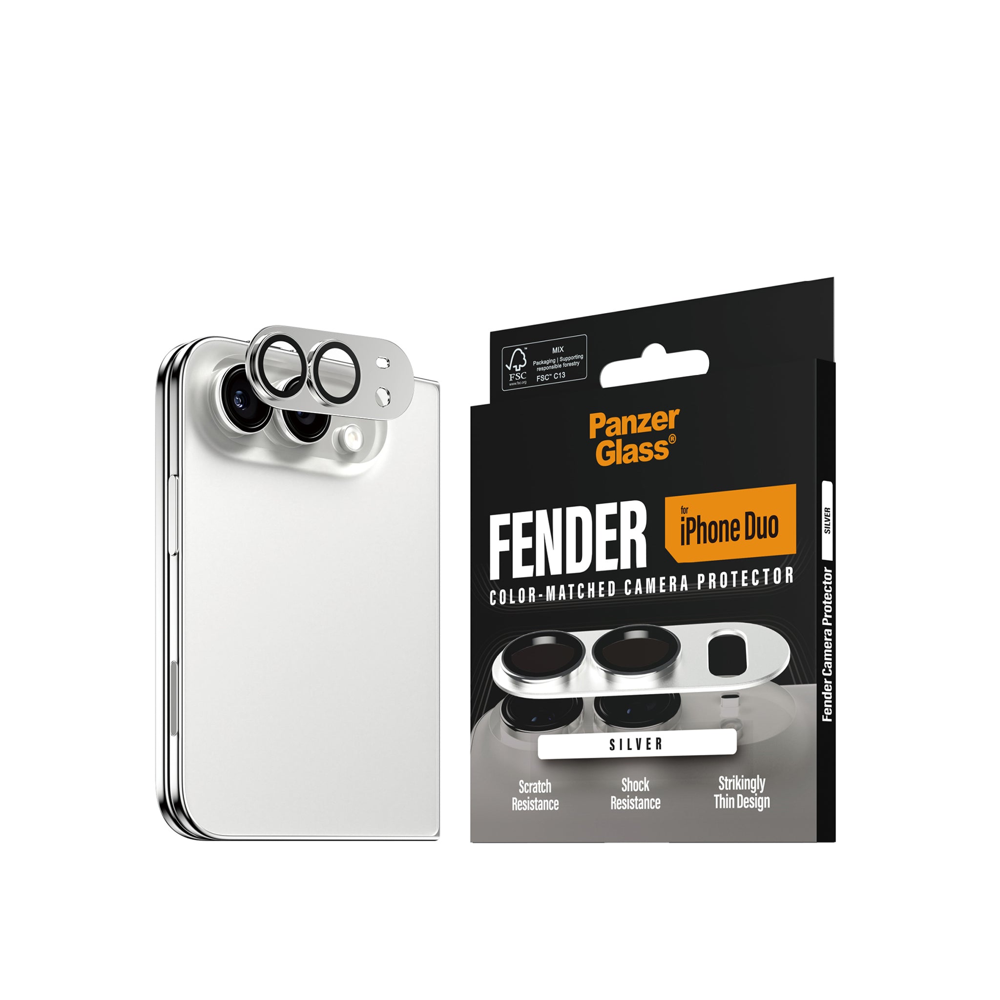 PanzerGlass® Fender Kameralinsebeskytter Sølv iPhone Duo