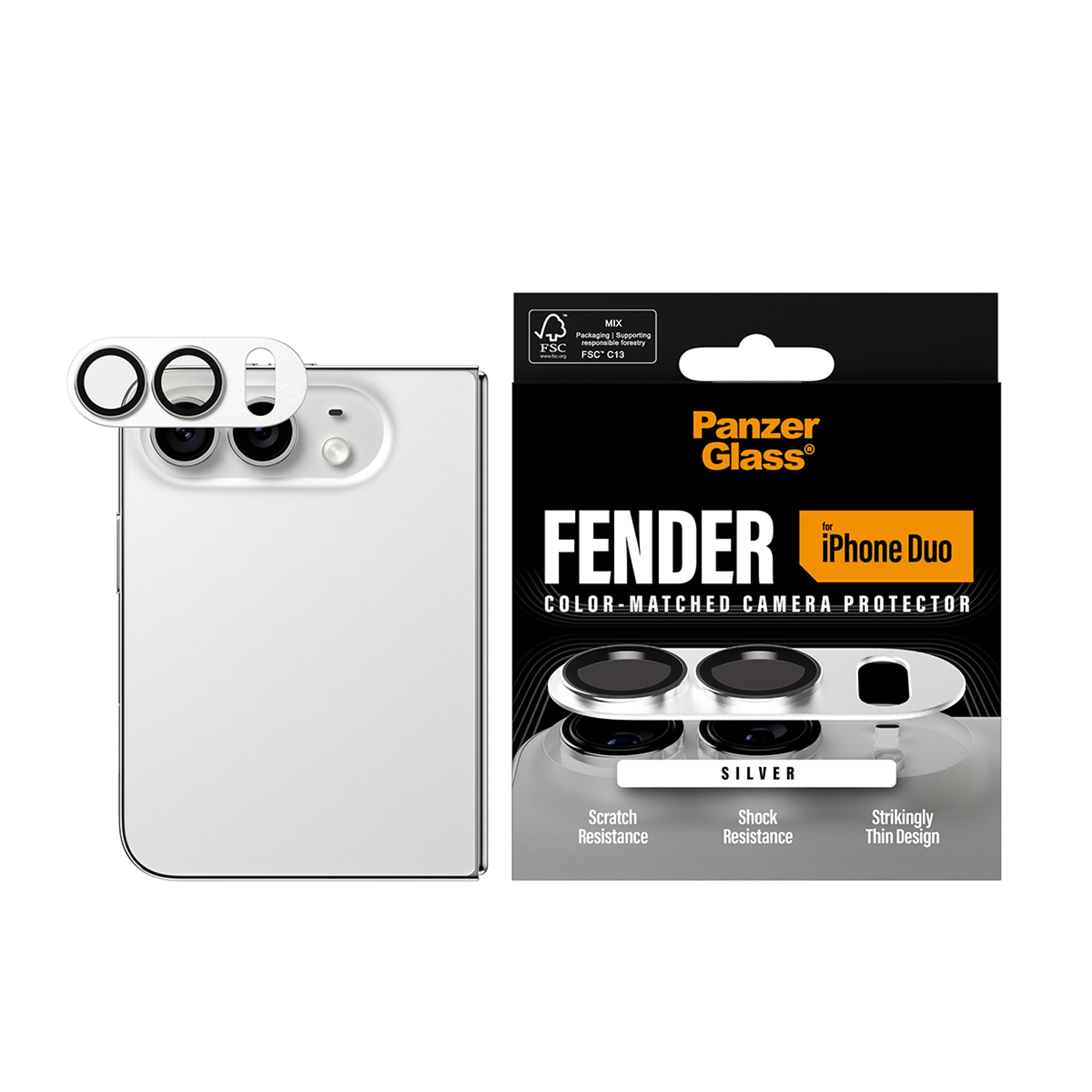 PanzerGlass® Fender Kameralinsebeskytter Sølv iPhone Duo