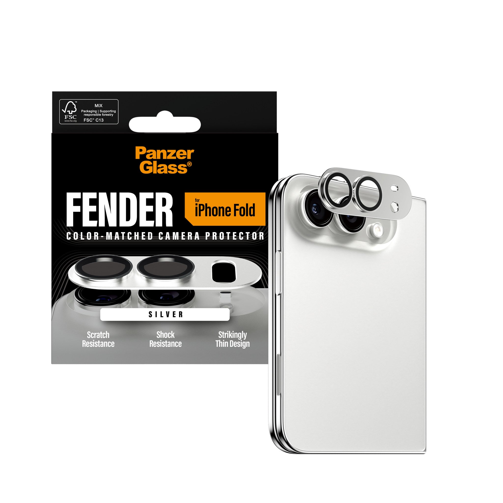 PanzerGlass® Fender Kameralinsebeskytter Sølv iPhone 2026 Fold