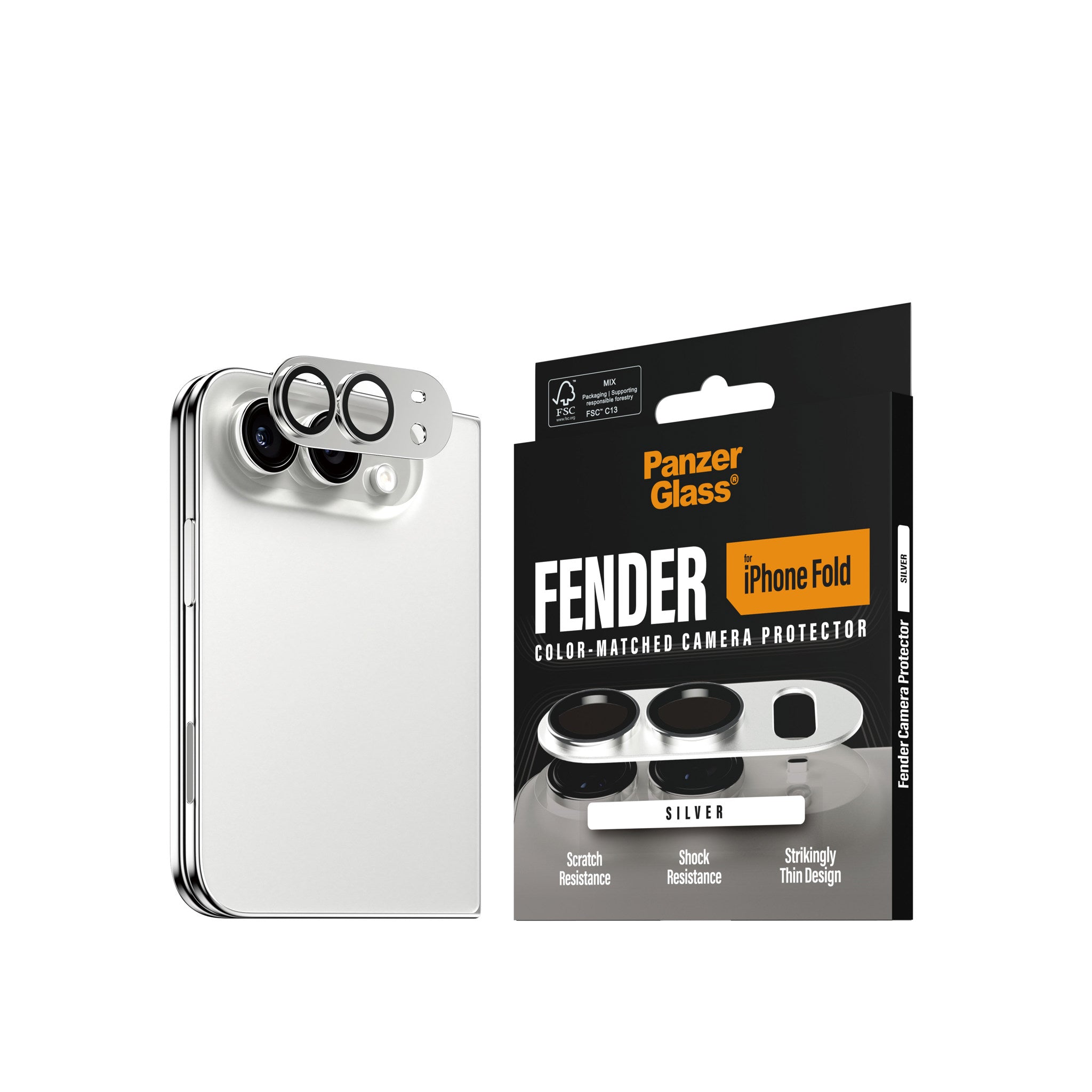 PanzerGlass® Fender Kameralinsebeskytter Sølv iPhone 2026 Fold