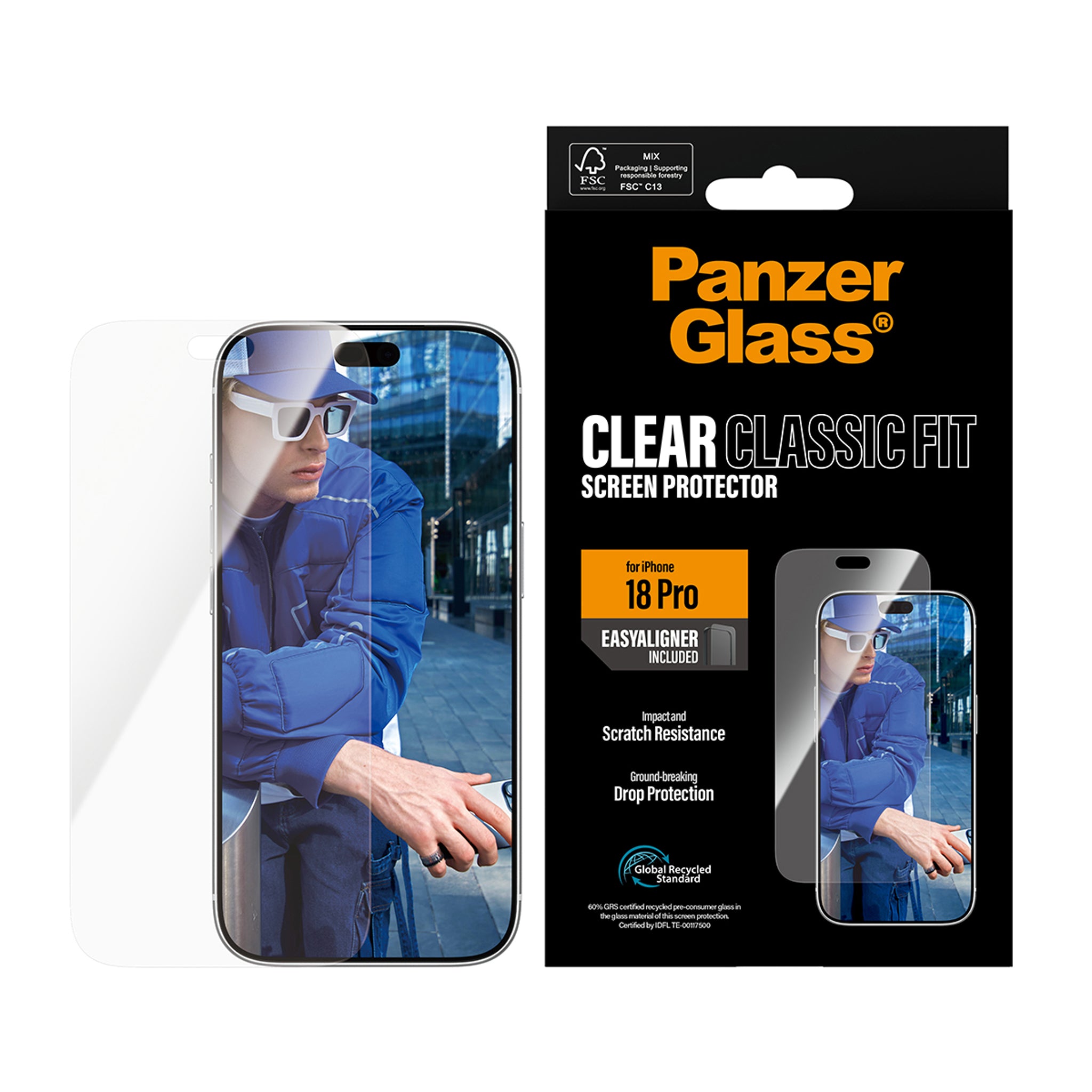 PanzerGlass® Skærmbeskyttelse iPhone 18 Pro | Classic fit m. EasyAligner
