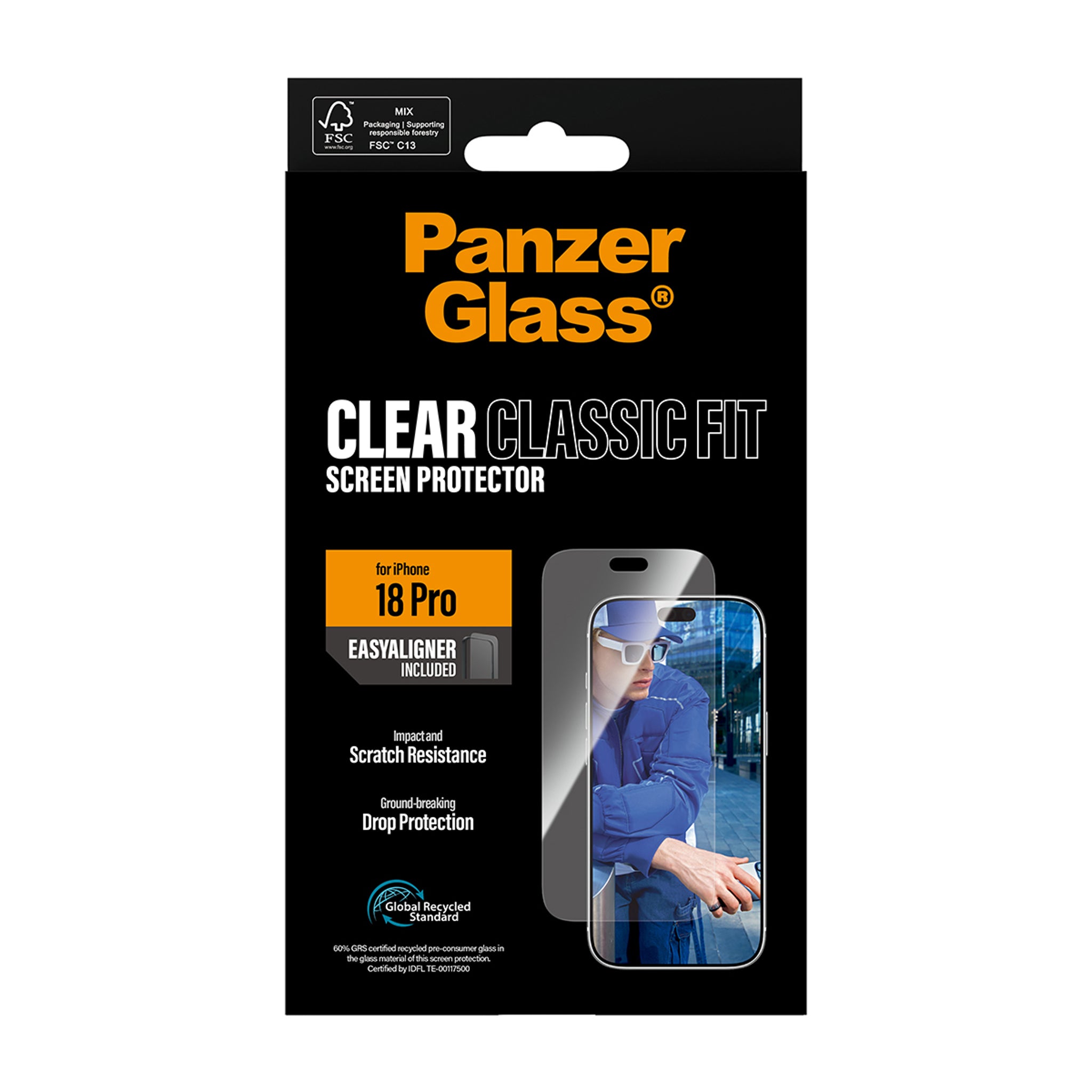 PanzerGlass® Skærmbeskyttelse iPhone 18 Pro | Classic fit m. EasyAligner