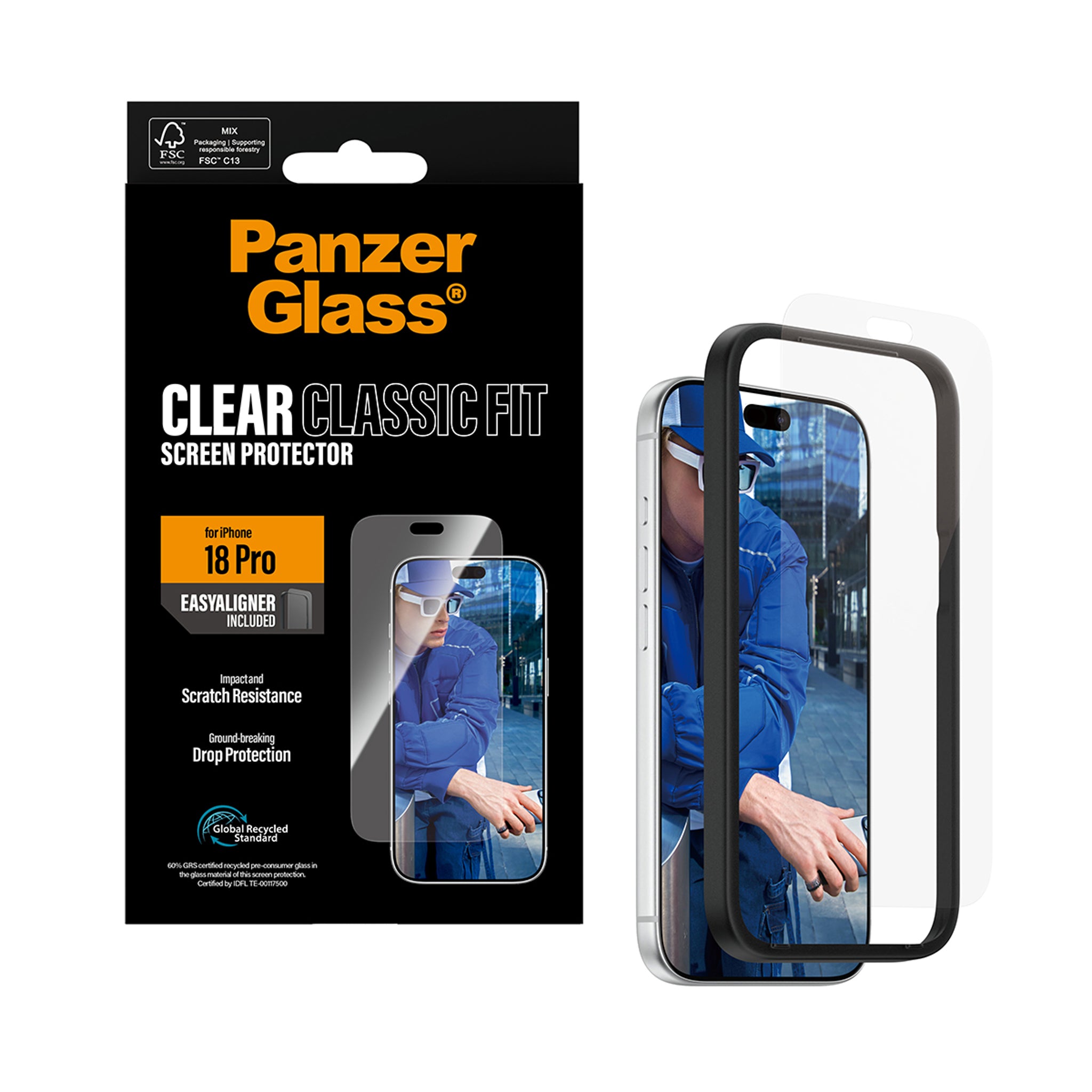 PanzerGlass® Skærmbeskyttelse iPhone 18 Pro | Classic fit m. EasyAligner
