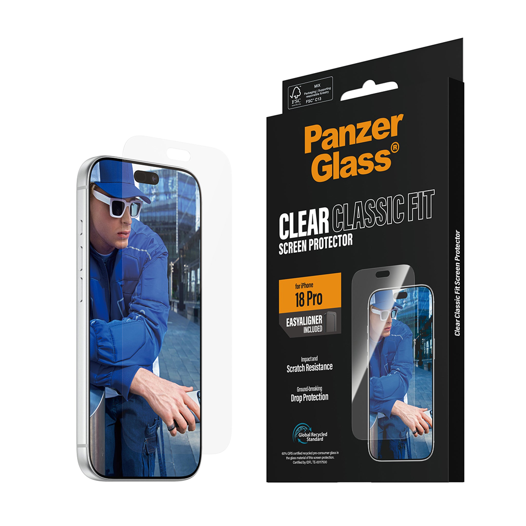 PanzerGlass® Skærmbeskyttelse iPhone 18 Pro | Classic fit m. EasyAligner