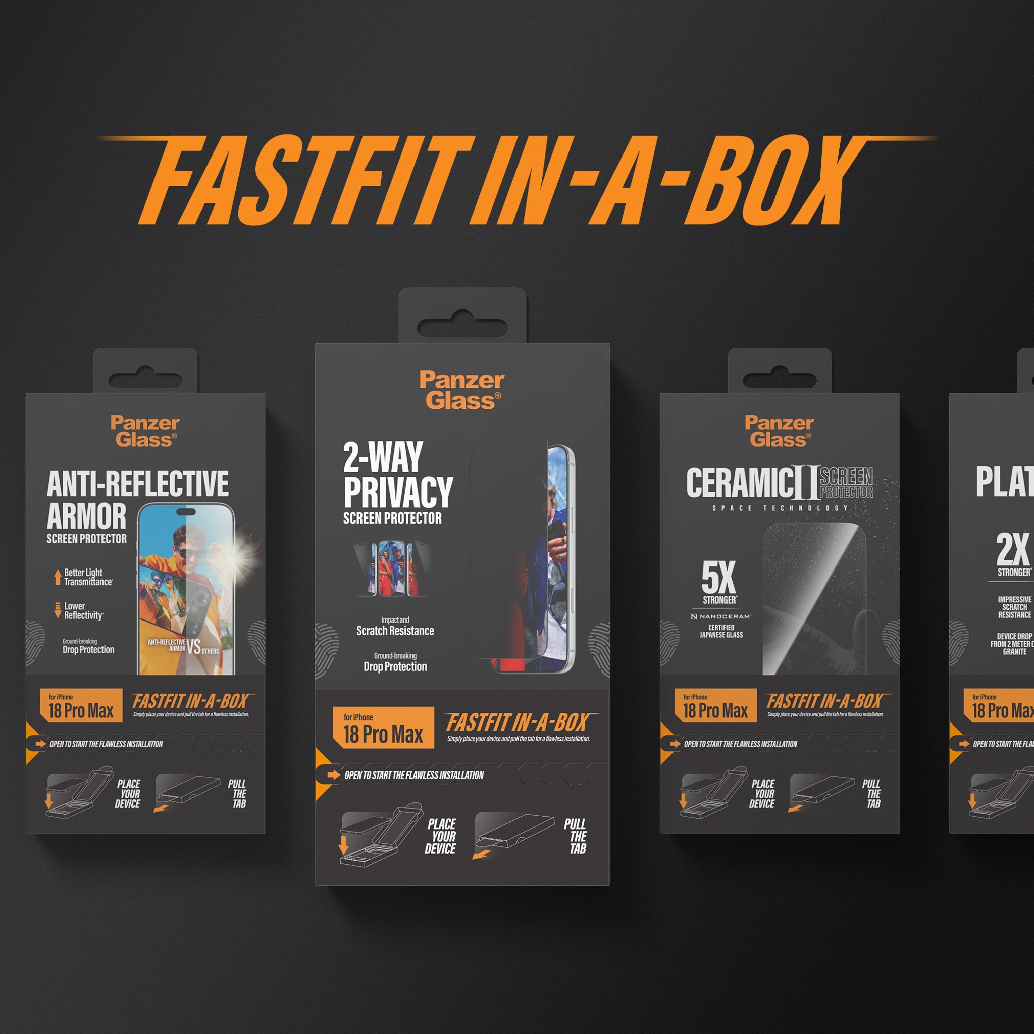 PanzerGlass® Skærmbeskyttelse iPhone 18 Pro Max | 17 Pro Max | Ultra-Wide Fit m. FASTFIT IN-A-BOX