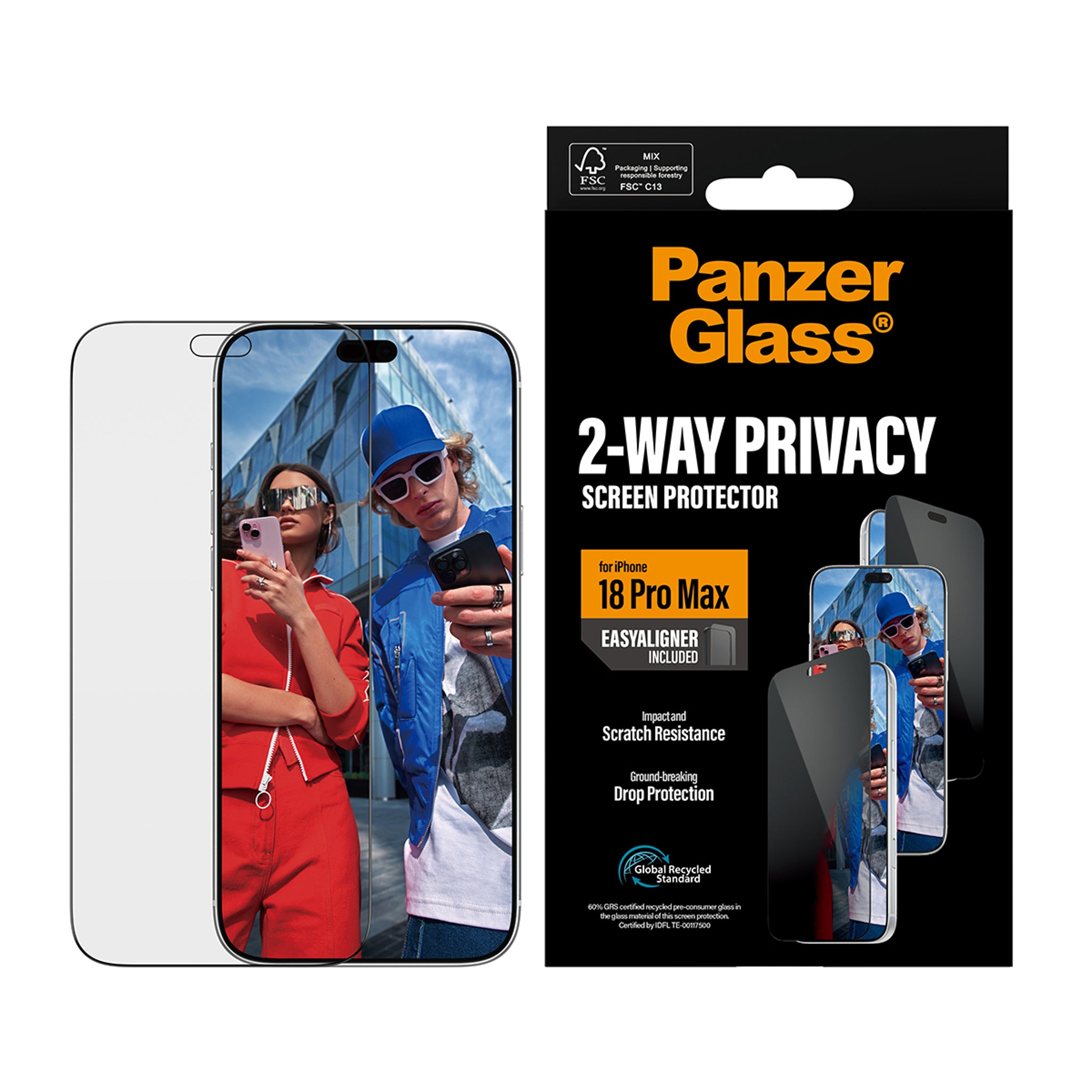 PanzerGlass® 2-Way Privacy Skærmbeskyttelse iPhone 18 Pro Max | Ultra-Wide Fit m. EasyAligner