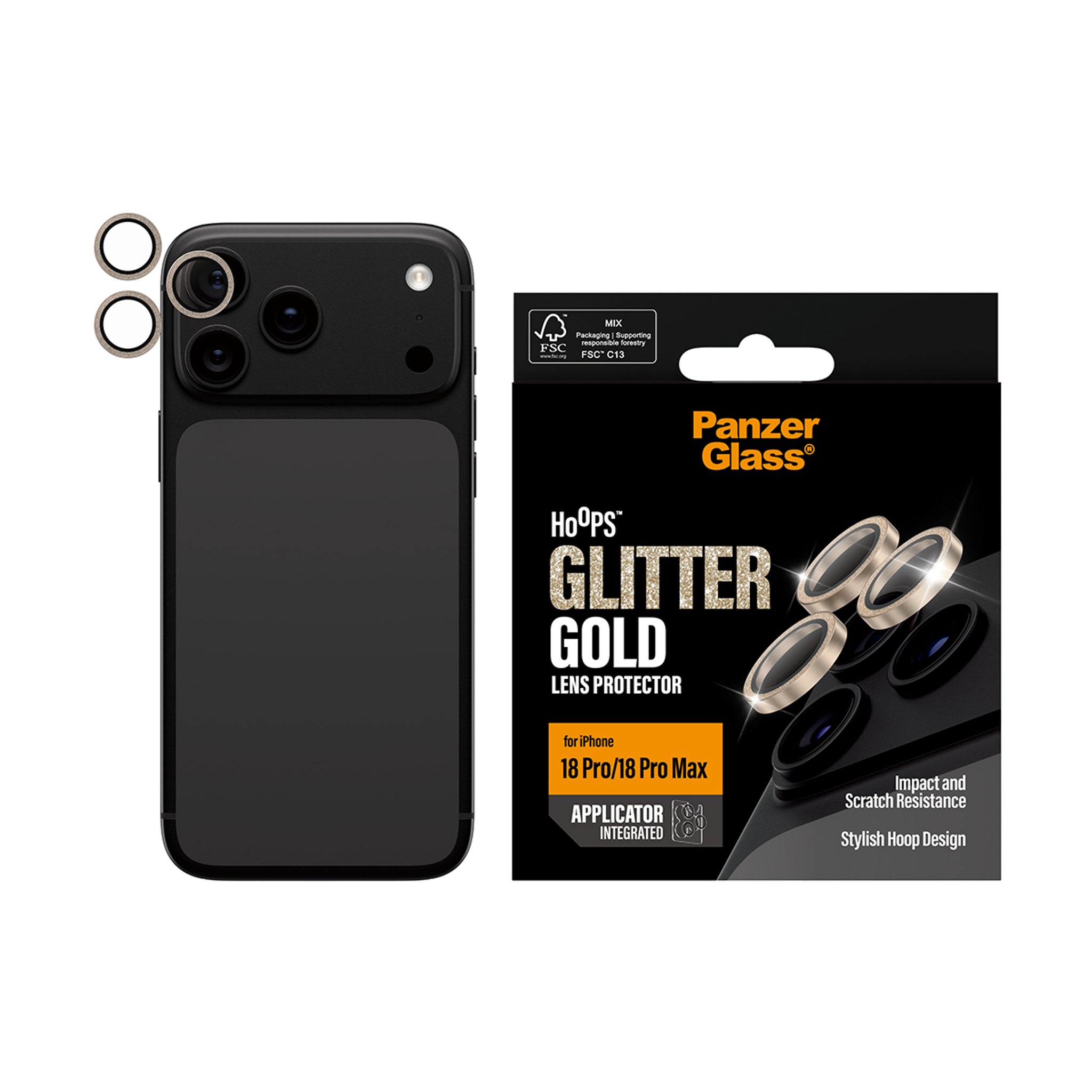 PanzerGlass® Hoops® Kameralinsebeskytter Glitter Guld iPhone 18 Pro | 18 Pro Max