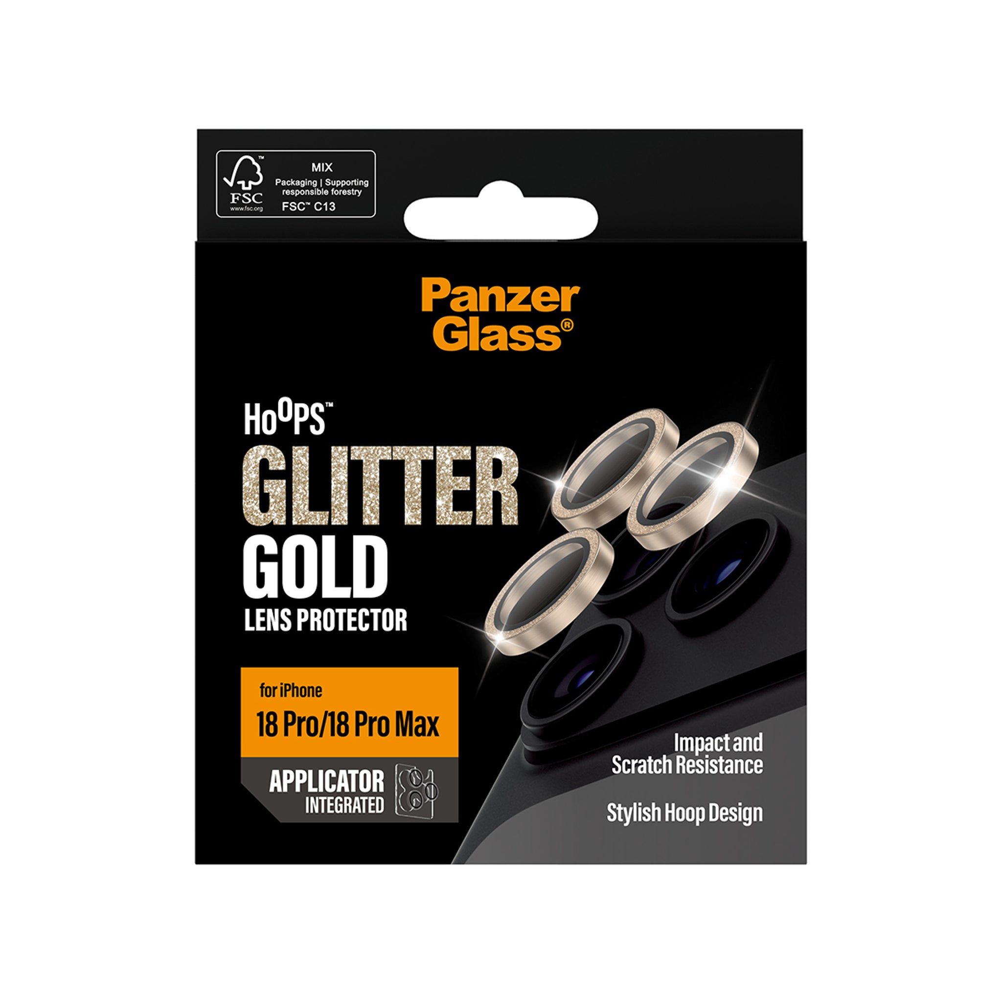 PanzerGlass® Hoops® Kameralinsebeskytter Glitter Guld iPhone 18 Pro | 18 Pro Max