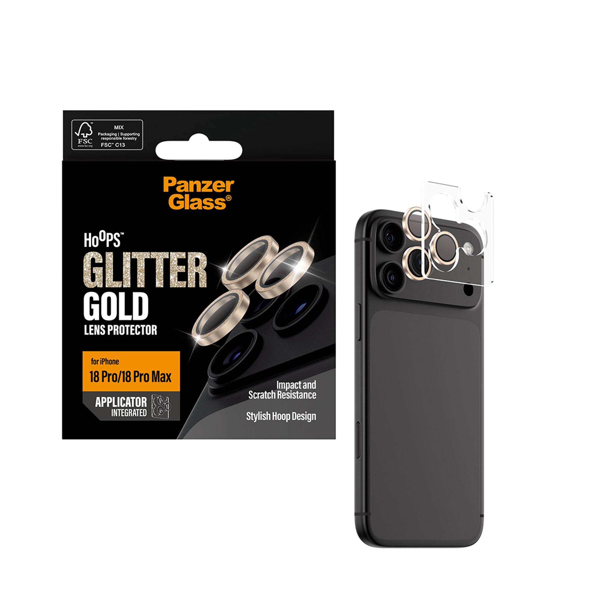 PanzerGlass® Hoops® Kameralinsebeskytter Glitter Guld iPhone 18 Pro | 18 Pro Max