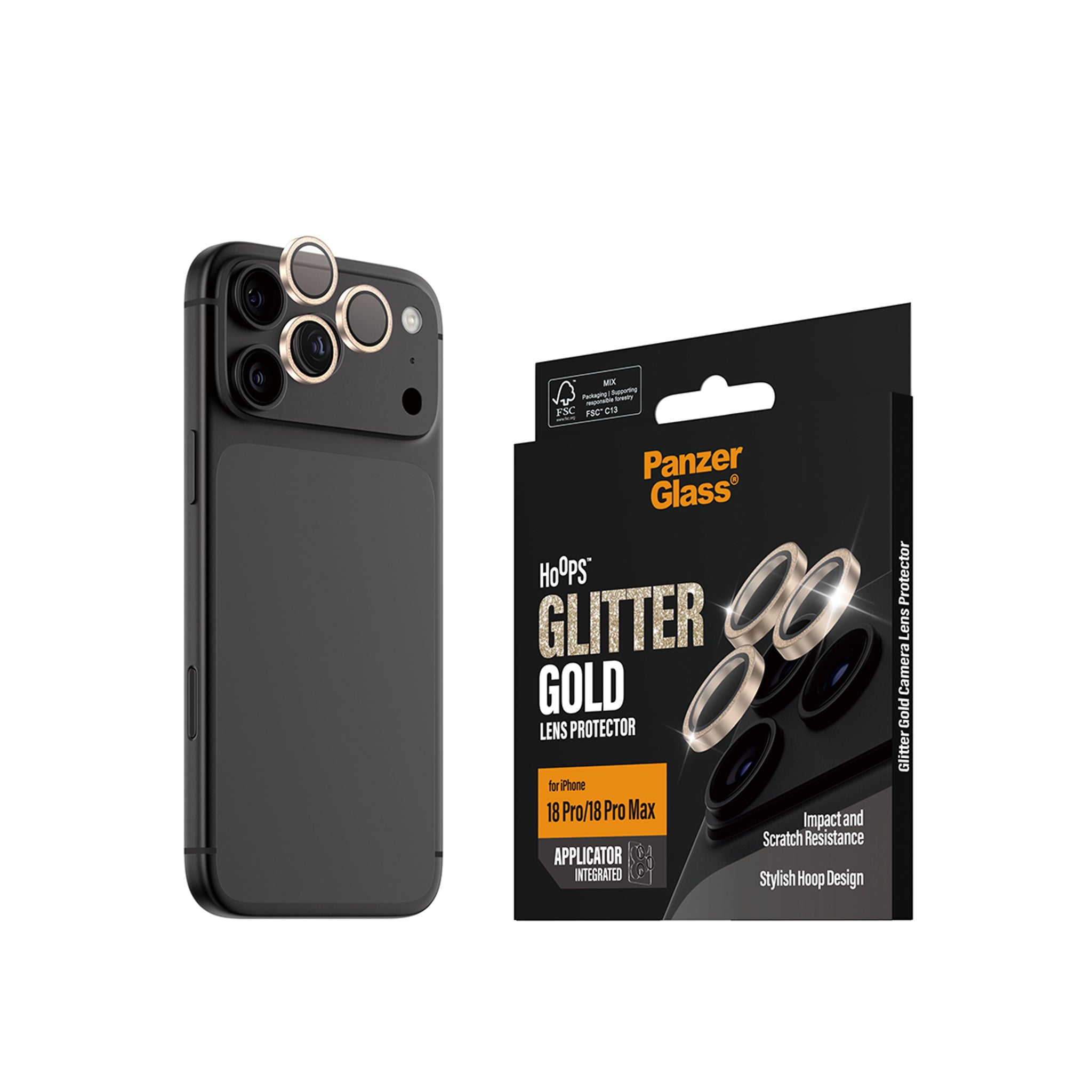 PanzerGlass® Hoops® Kameralinsebeskytter Glitter Guld iPhone 18 Pro | 18 Pro Max