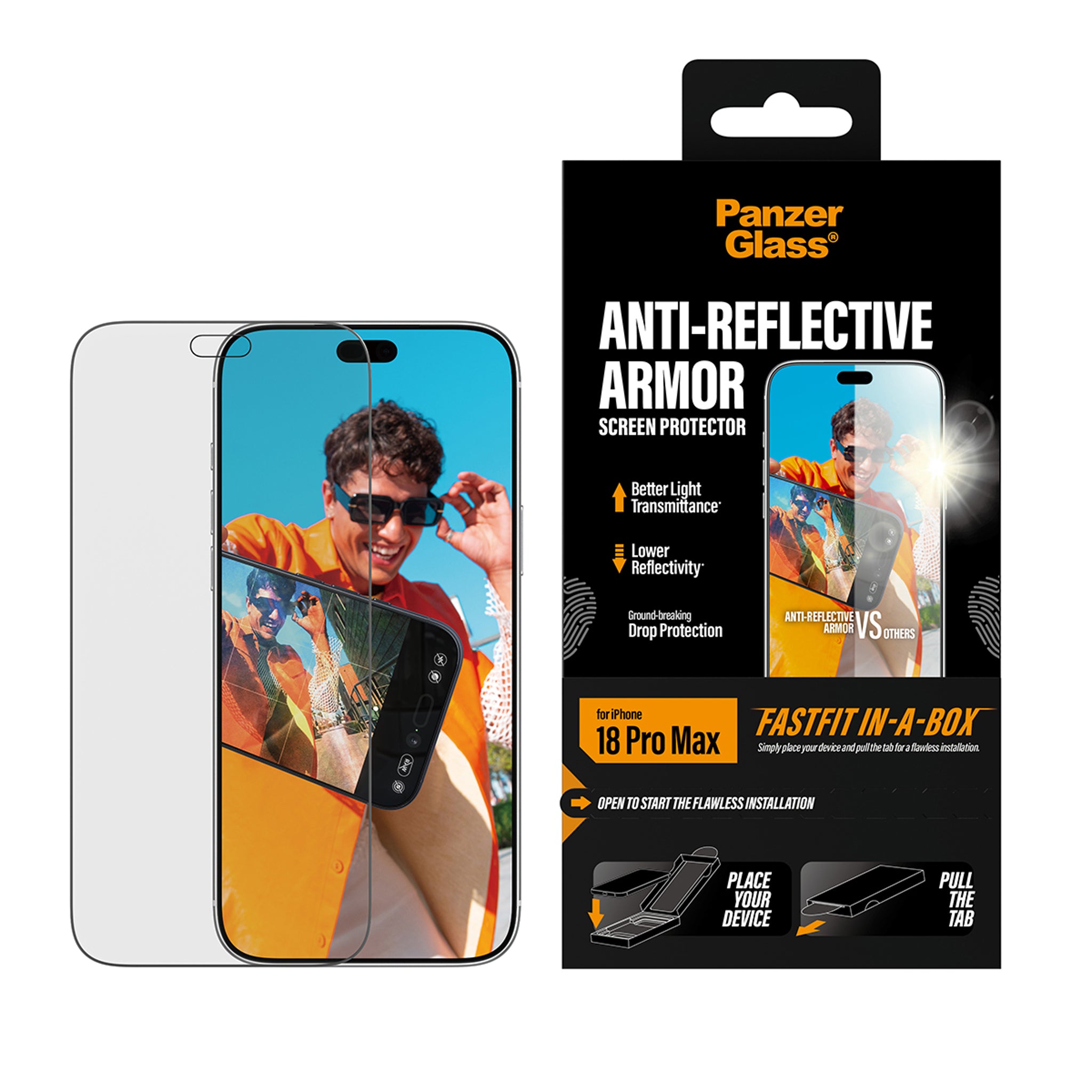 PanzerGlass® Anti-reflective Armor Skærmbeskyttelse iPhone 18 Pro Max m. FASTFIT IN-A-BOX