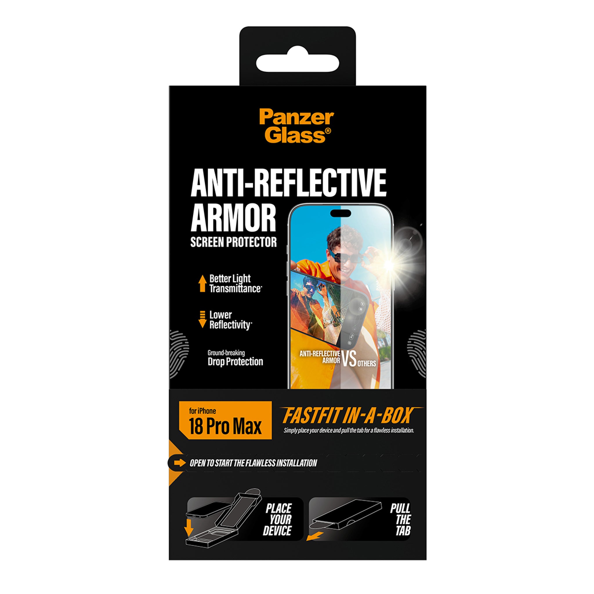 PanzerGlass® Anti-reflective Armor Skærmbeskyttelse iPhone 18 Pro Max m. FASTFIT IN-A-BOX