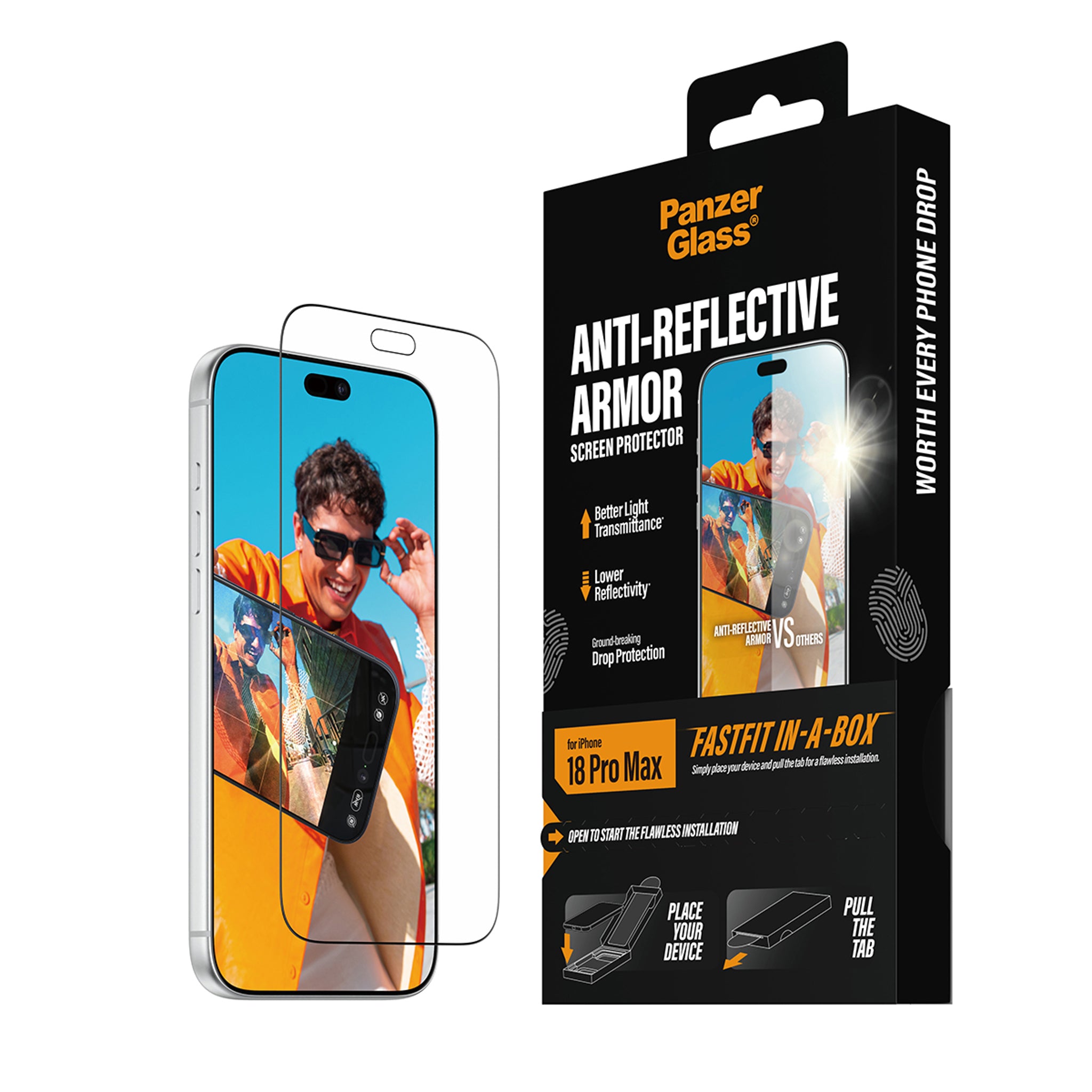 PanzerGlass® Anti-reflective Armor Skærmbeskyttelse iPhone 18 Pro Max m. FASTFIT IN-A-BOX