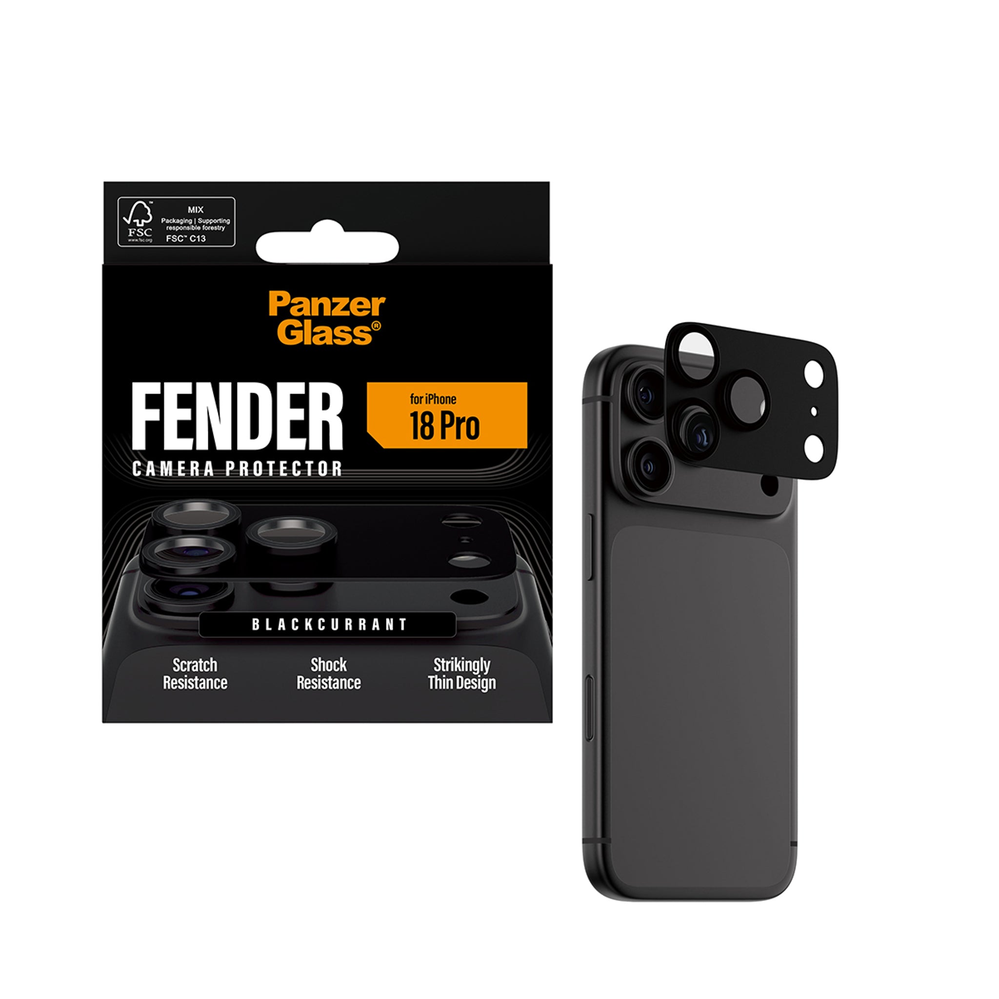 PanzerGlass® Fender Kameralinsebeskytter Blackcurrant iPhone 18 Pro