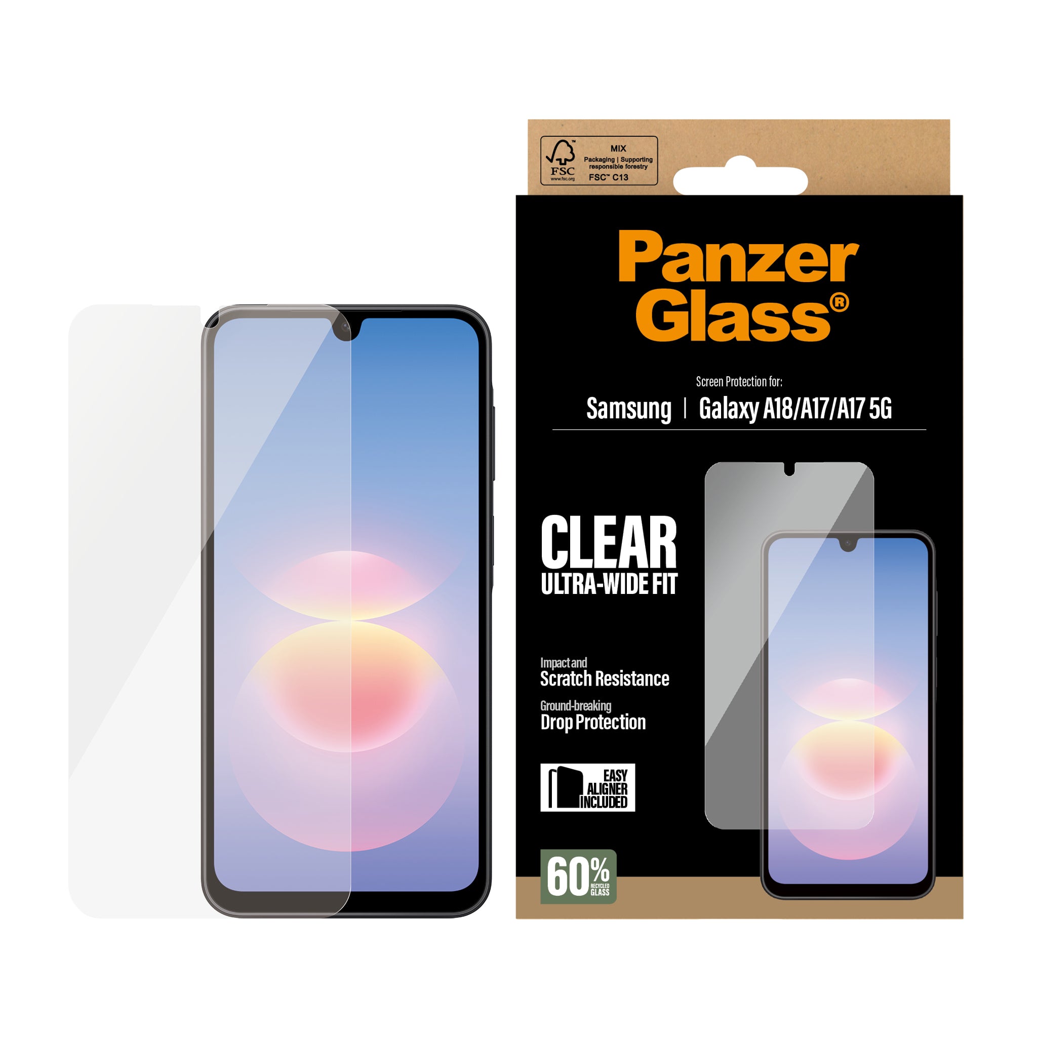 PanzerGlass® Skærmbeskyttelse Samsung Galaxy A18 | A17 | A17 5G | Ultra-Wide Fit m. EasyAligner