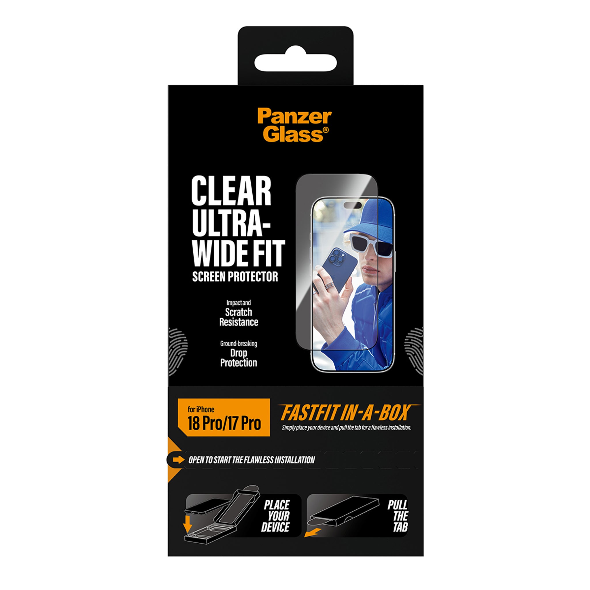 PanzerGlass® Skærmbeskyttelse iPhone 18 Pro | 17 Pro | Ultra-Wide Fit m. FASTFIT IN-A-BOX