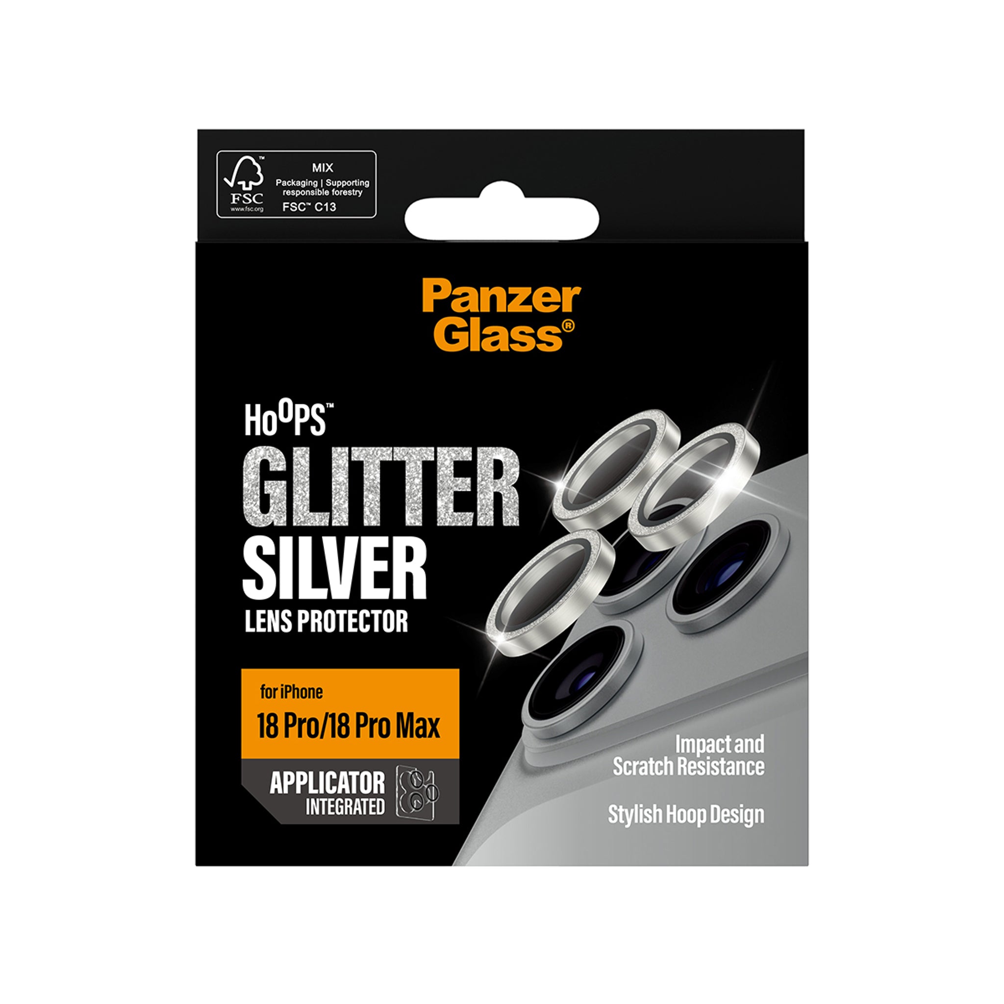 PanzerGlass® Hoops® Kameralinsebeskytter Glitter Sølv iPhone 18 Pro | 18 Pro Max