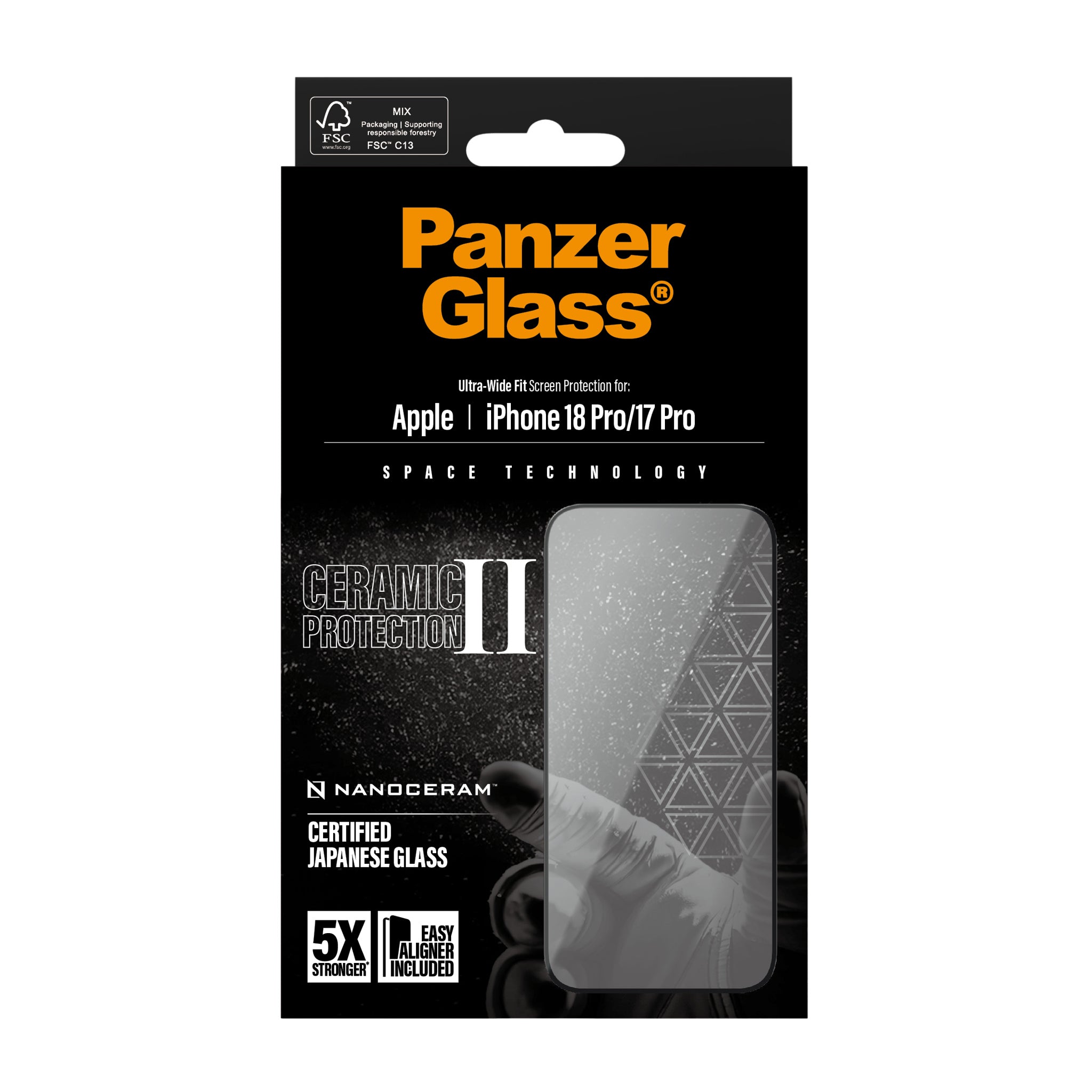 PanzerGlass® Ceramic II Skærmbeskyttelse iPhone 18 Pro | 17 Pro | Ultra-Wide Fit m. EasyAligner