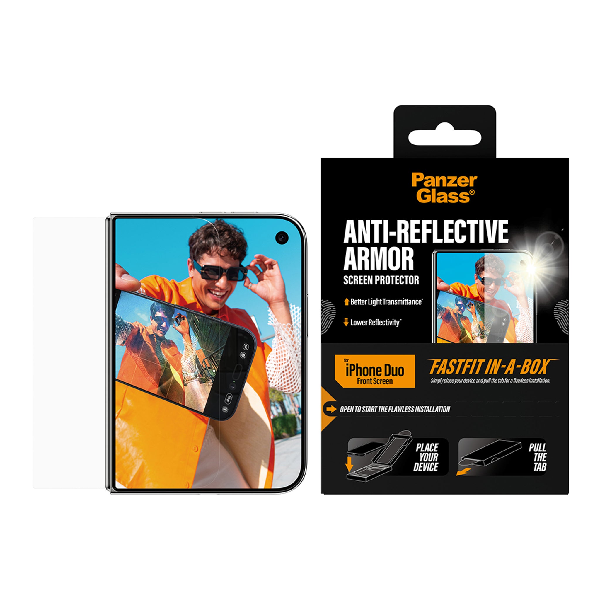 PanzerGlass® Anti-reflective Armor Frontskærm Skærmbeskyttelse iPhone Duo | FRAME FIT m. FASTFIT IN-A-BOX