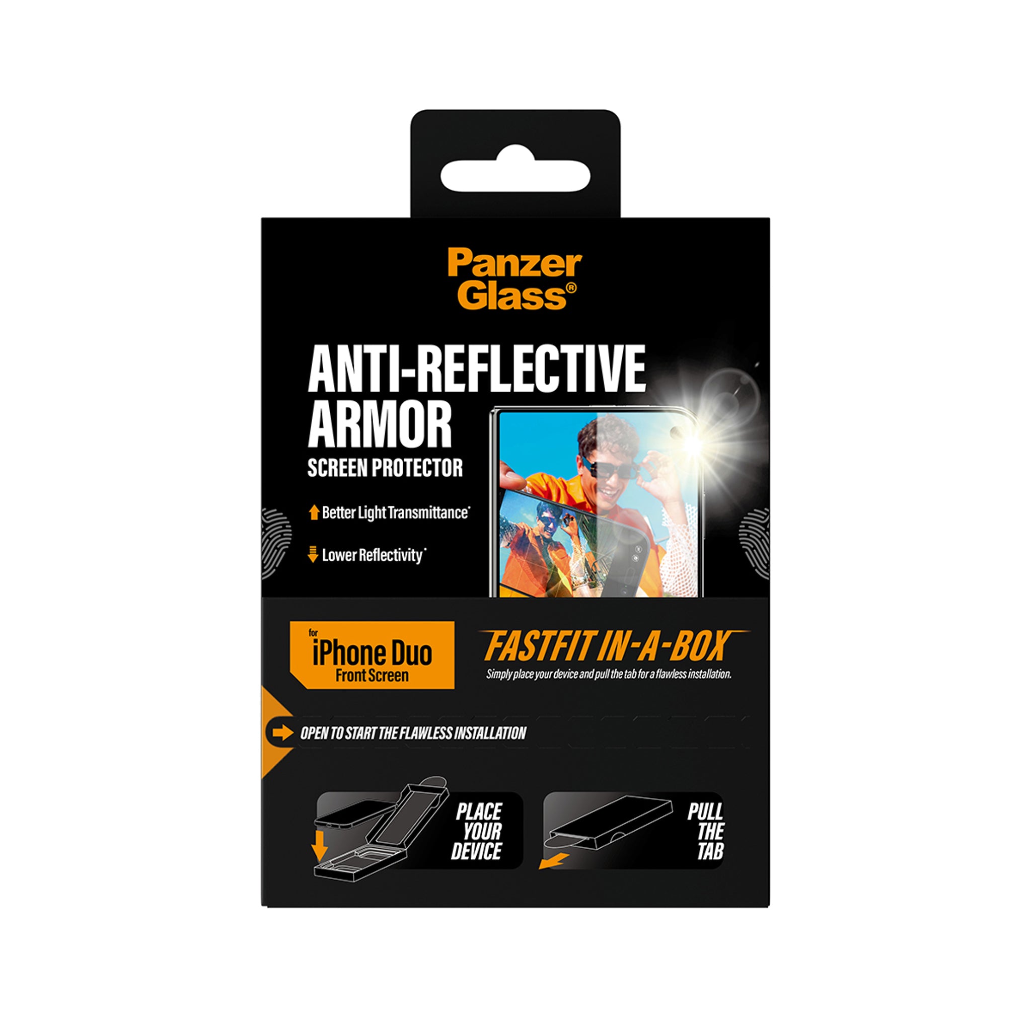 PanzerGlass® Anti-reflective Armor Frontskærm Skærmbeskyttelse iPhone Duo | FRAME FIT m. FASTFIT IN-A-BOX