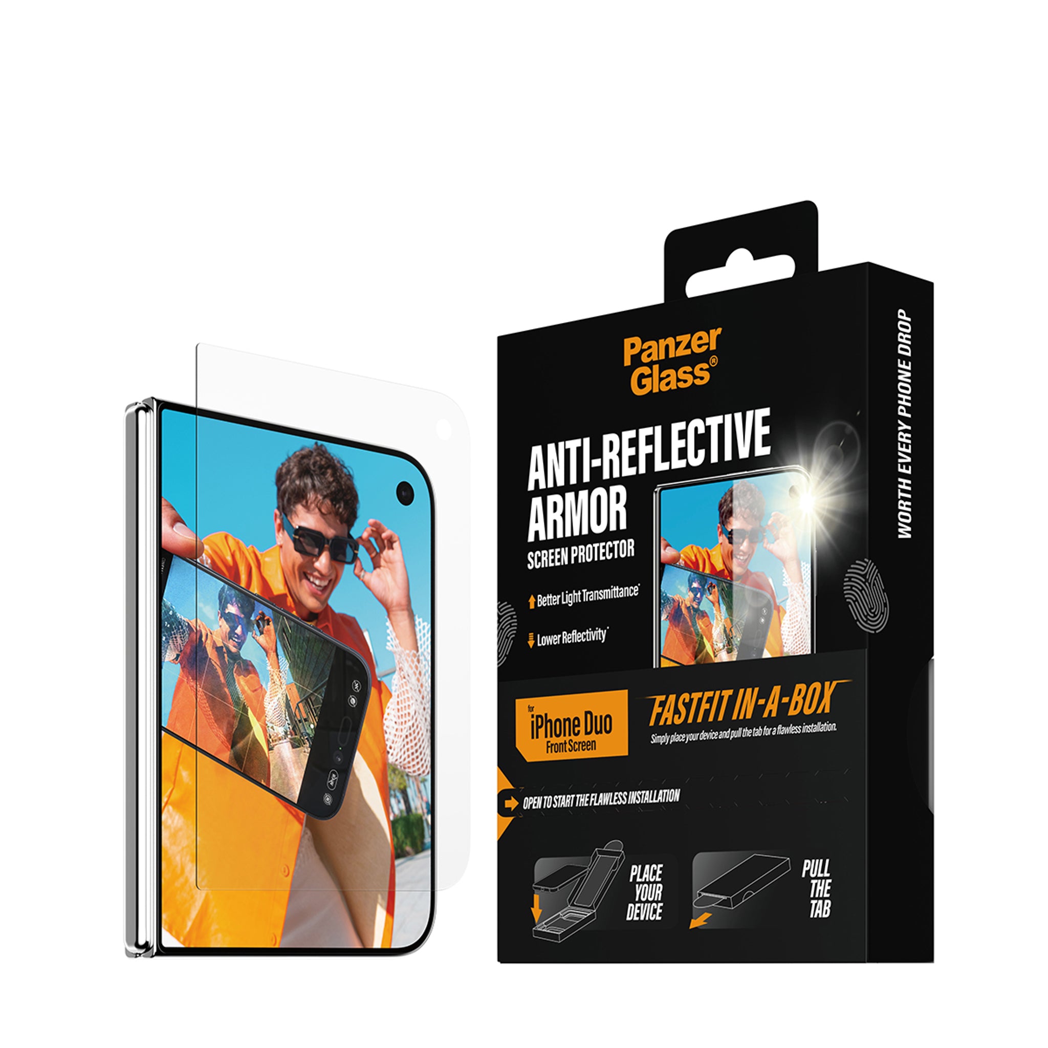 PanzerGlass® Anti-reflective Armor Frontskærm Skærmbeskyttelse iPhone Duo | FRAME FIT m. FASTFIT IN-A-BOX