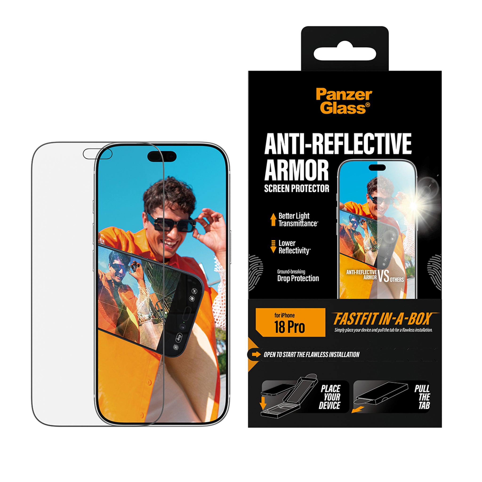 PanzerGlass® Anti-reflective Armor Skærmbeskyttelse iPhone 18 Pro m. FASTFIT IN-A-BOX