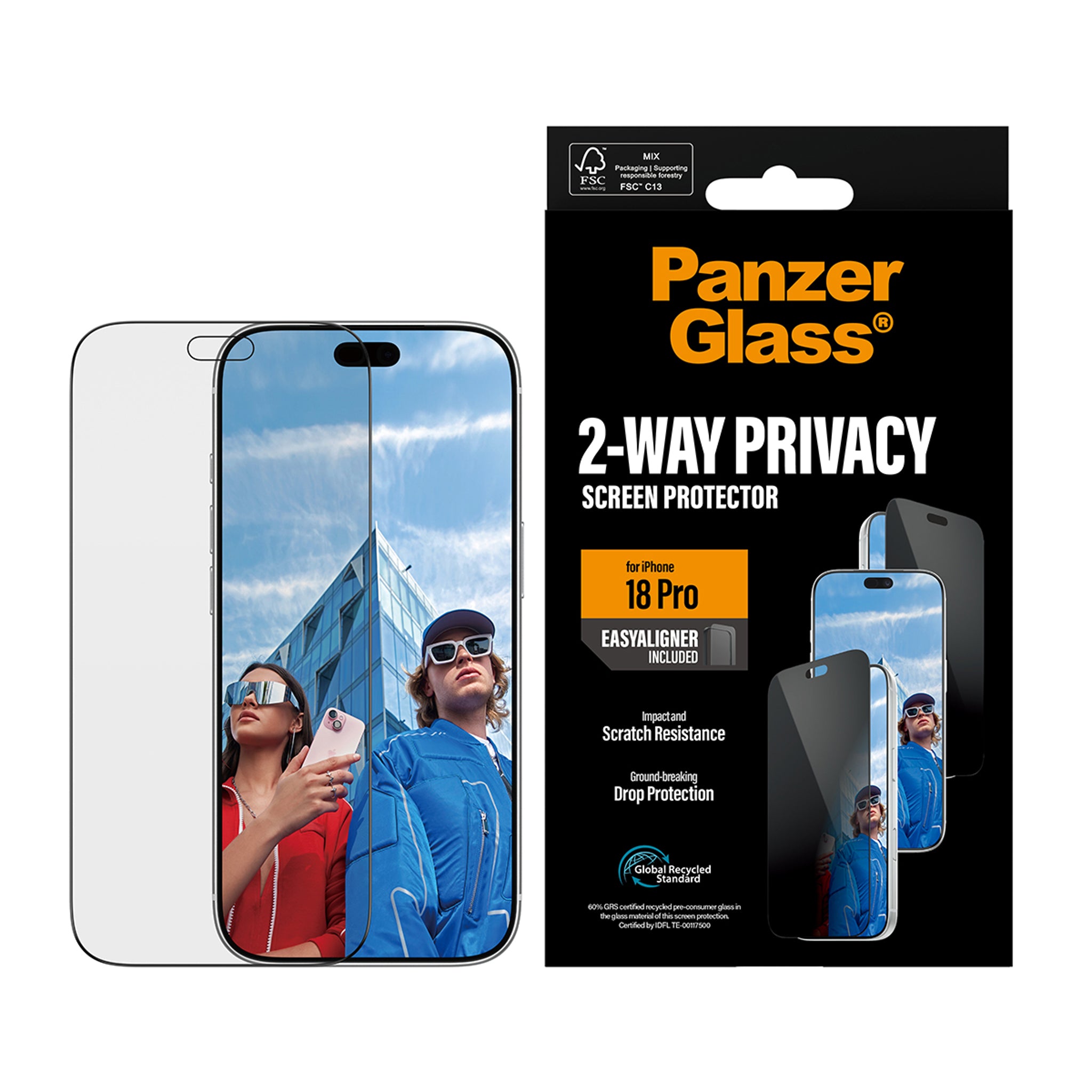 PanzerGlass® 2-Way Privacy Skærmbeskyttelse iPhone 18 Pro | Ultra-Wide Fit m. EasyAligner