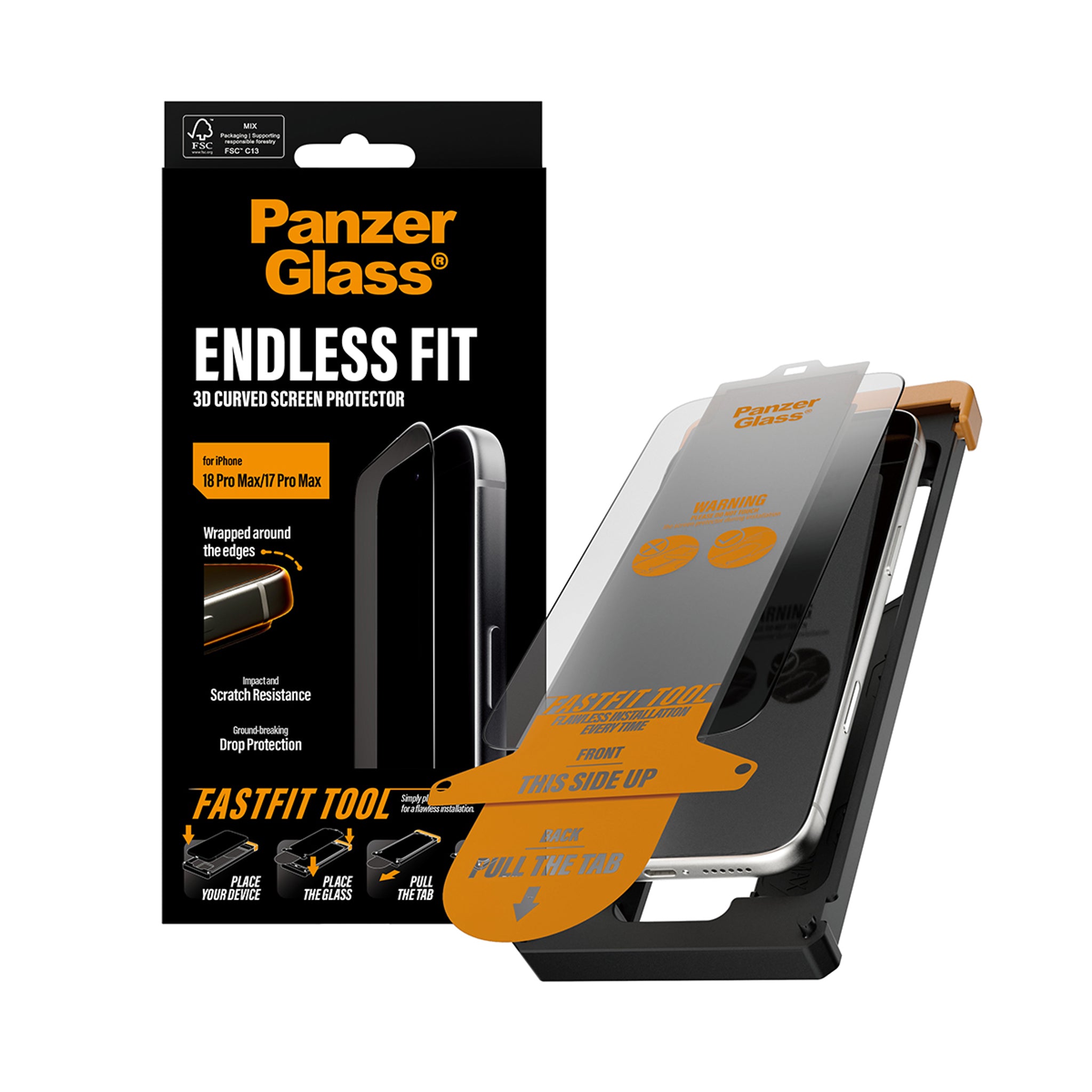 PanzerGlass® Endless Fit 3D Curve Skærmbeskyttelse iPhone 18 Pro Max | 17 Pro Max m. FastFit Tool