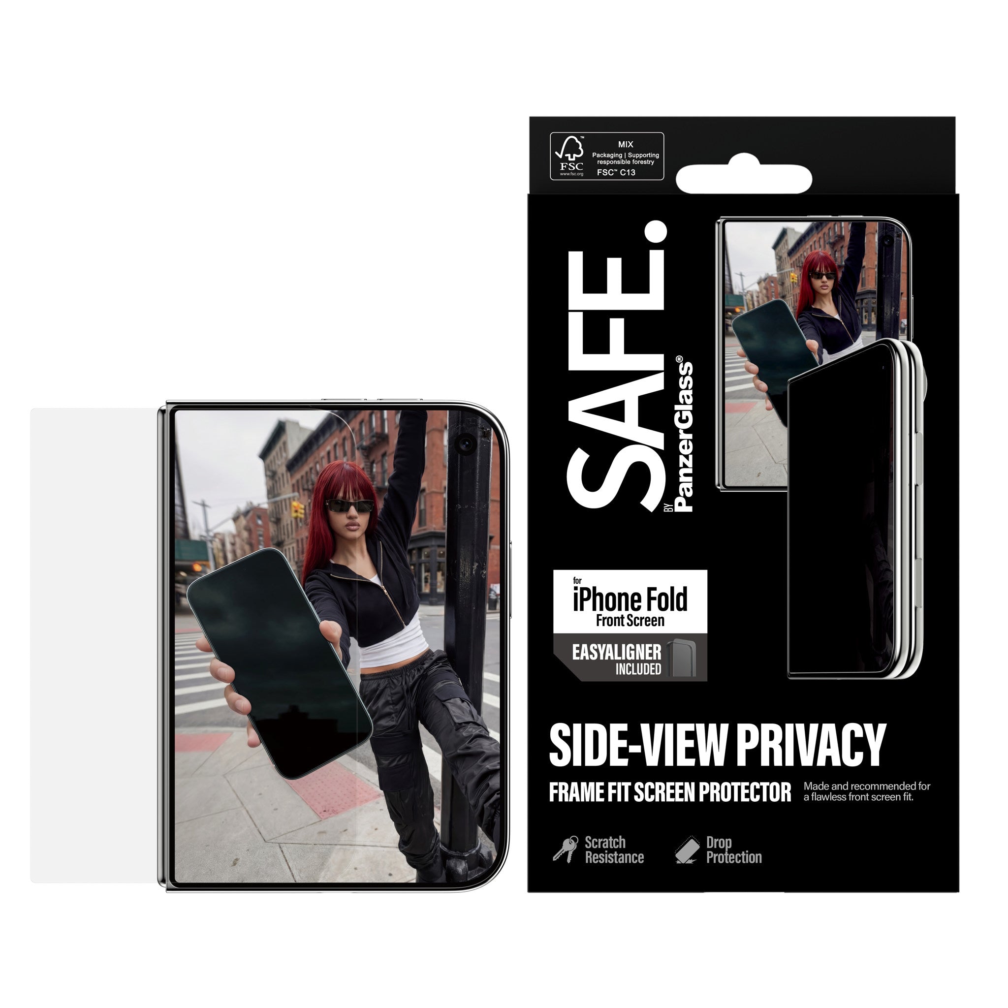 SAFE. by PanzerGlass® 2-Way Privacy Skærmbeskyttelse Apple iPhone 2026 Fold | FRAME FIT m. EasyAligner (sub-screen)