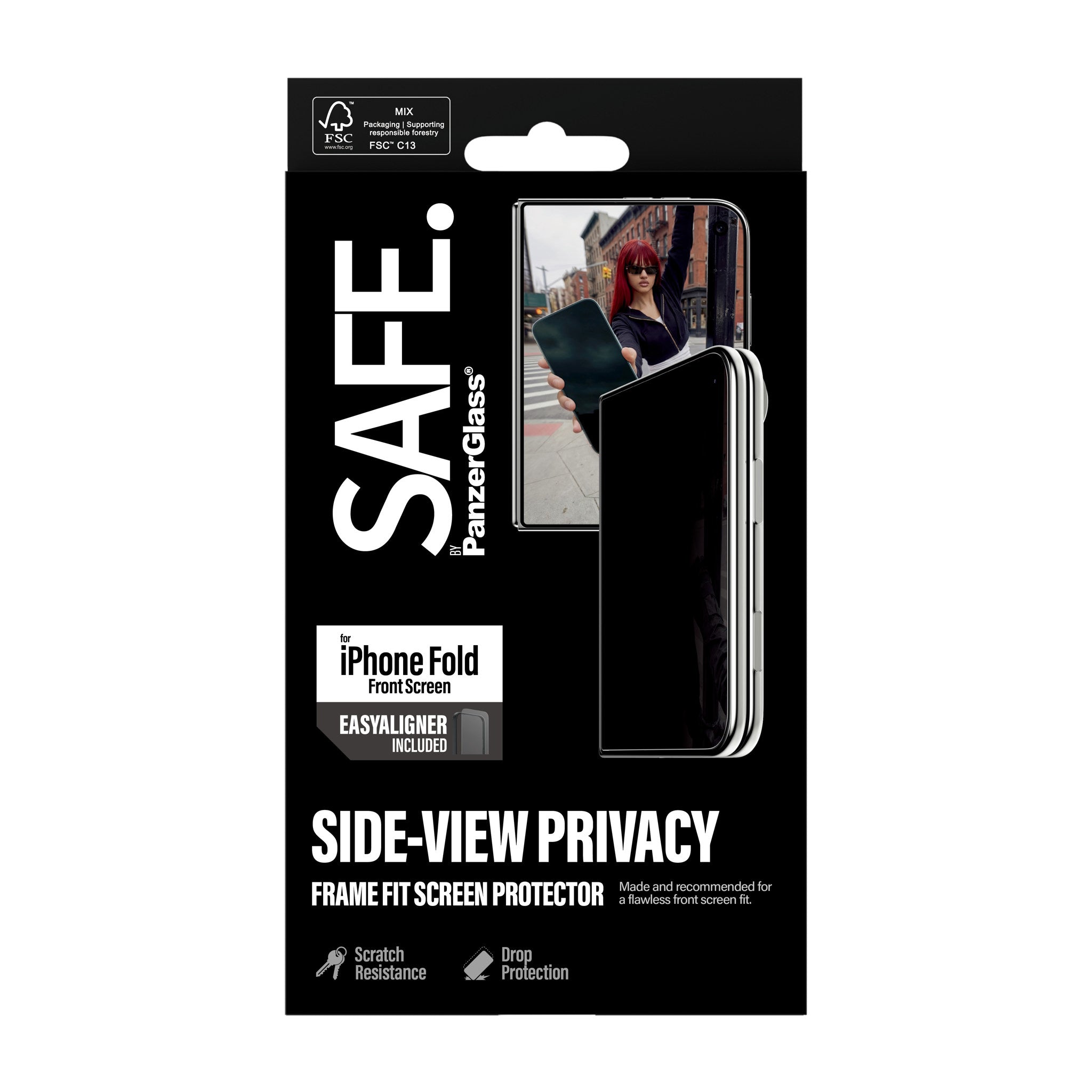 SAFE. by PanzerGlass® 2-Way Privacy Skærmbeskyttelse Apple iPhone 2026 Fold | FRAME FIT m. EasyAligner (sub-screen)