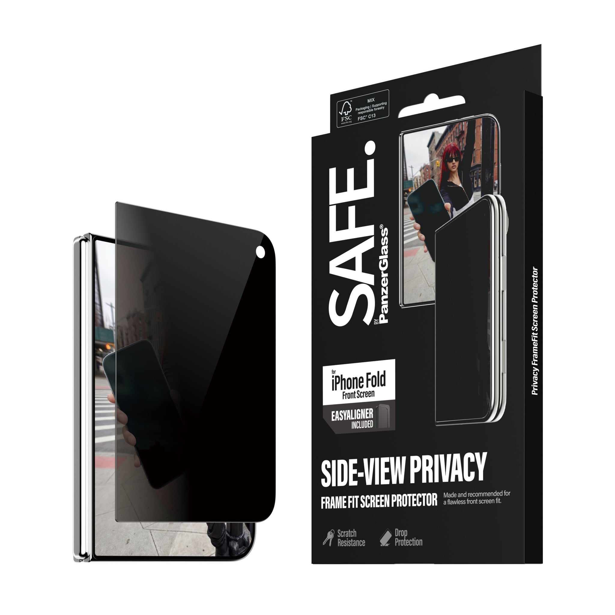 SAFE. by PanzerGlass® 2-Way Privacy Skærmbeskyttelse Apple iPhone 2026 Fold | FRAME FIT m. EasyAligner (sub-screen)