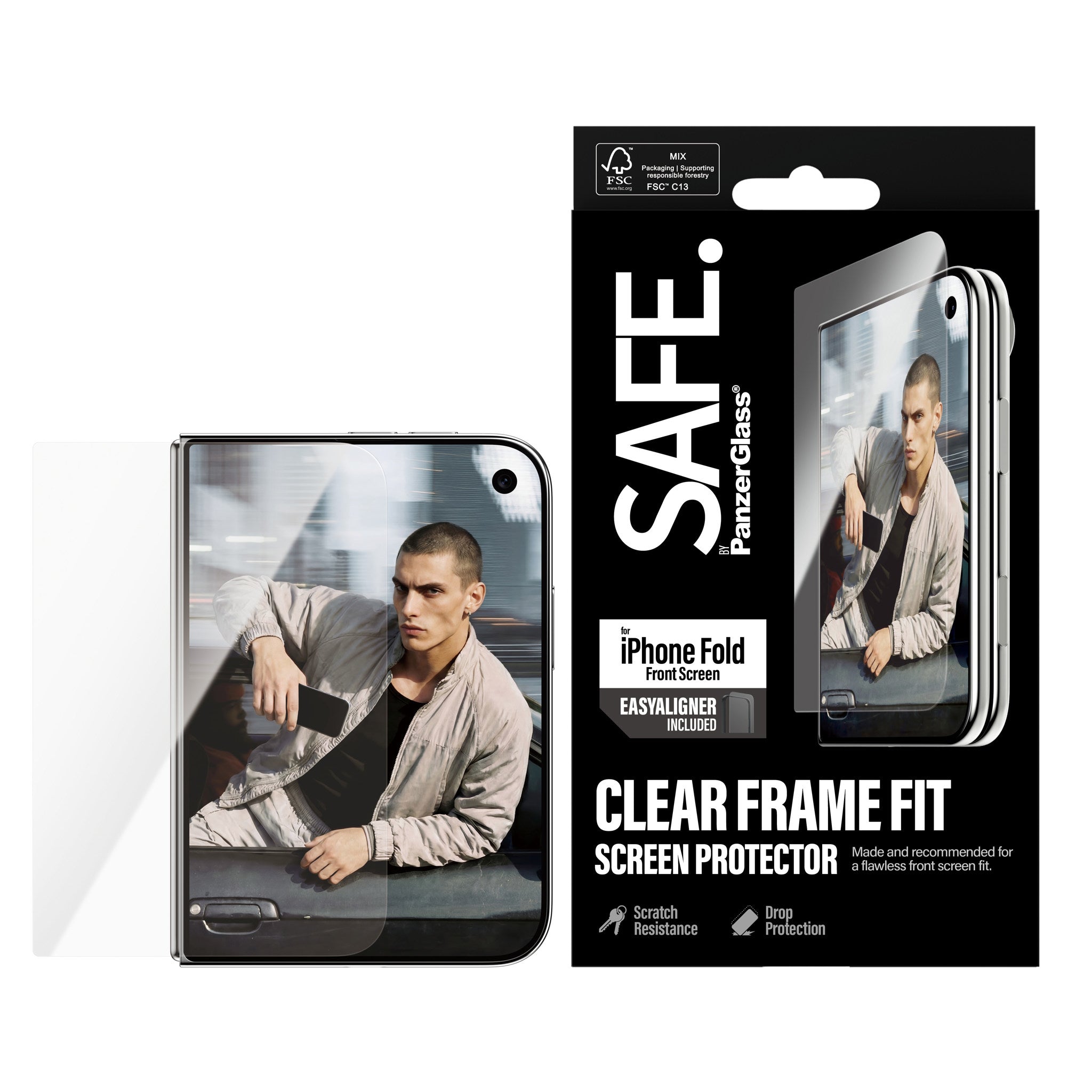 SAFE. by PanzerGlass® Frontskærm Skærmbeskyttelse iPhone 2026 Fold | FRAME FIT m. EasyAligner