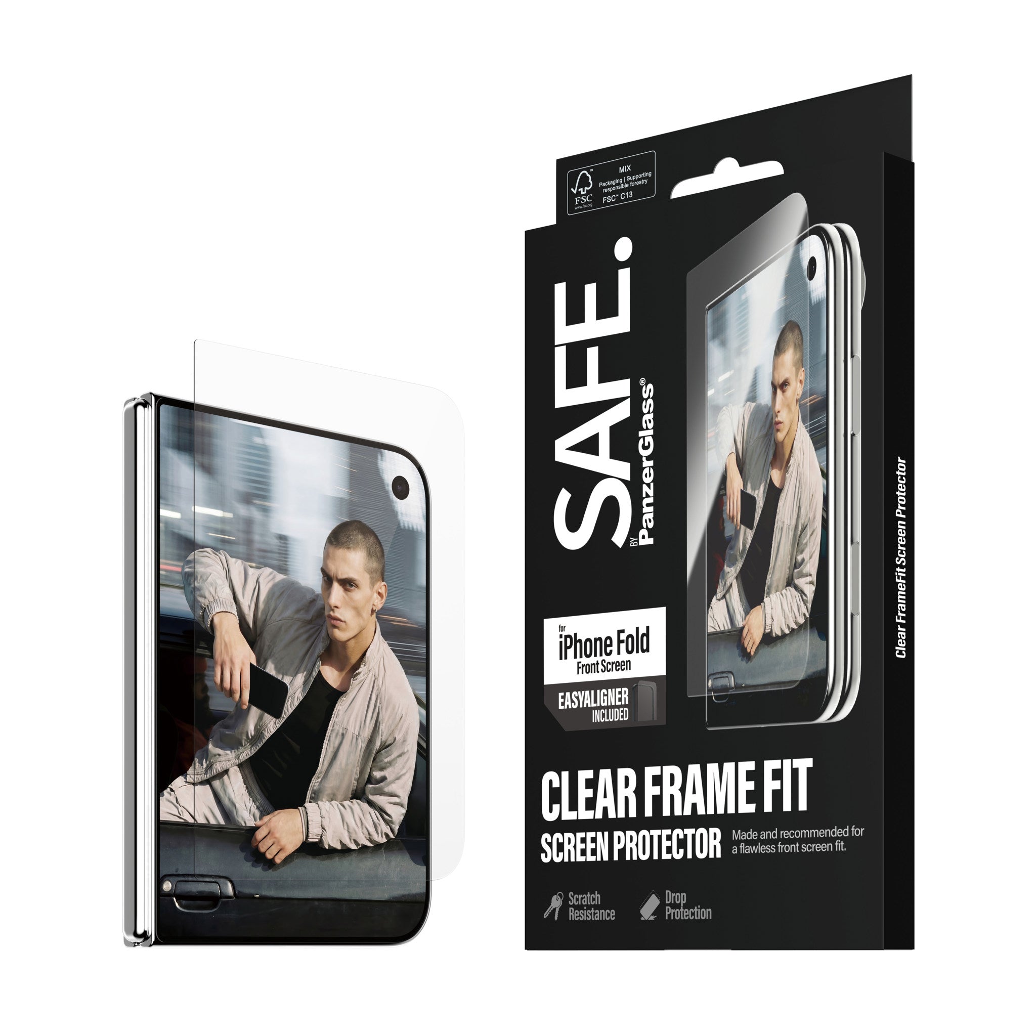 SAFE. by PanzerGlass® Frontskærm Skærmbeskyttelse iPhone 2026 Fold | FRAME FIT m. EasyAligner