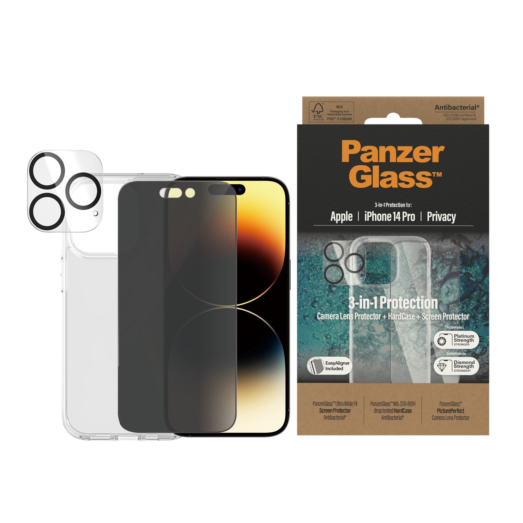 PanzerGlass® Privacy 3-i-1 Pakke iPhone 14 Pro